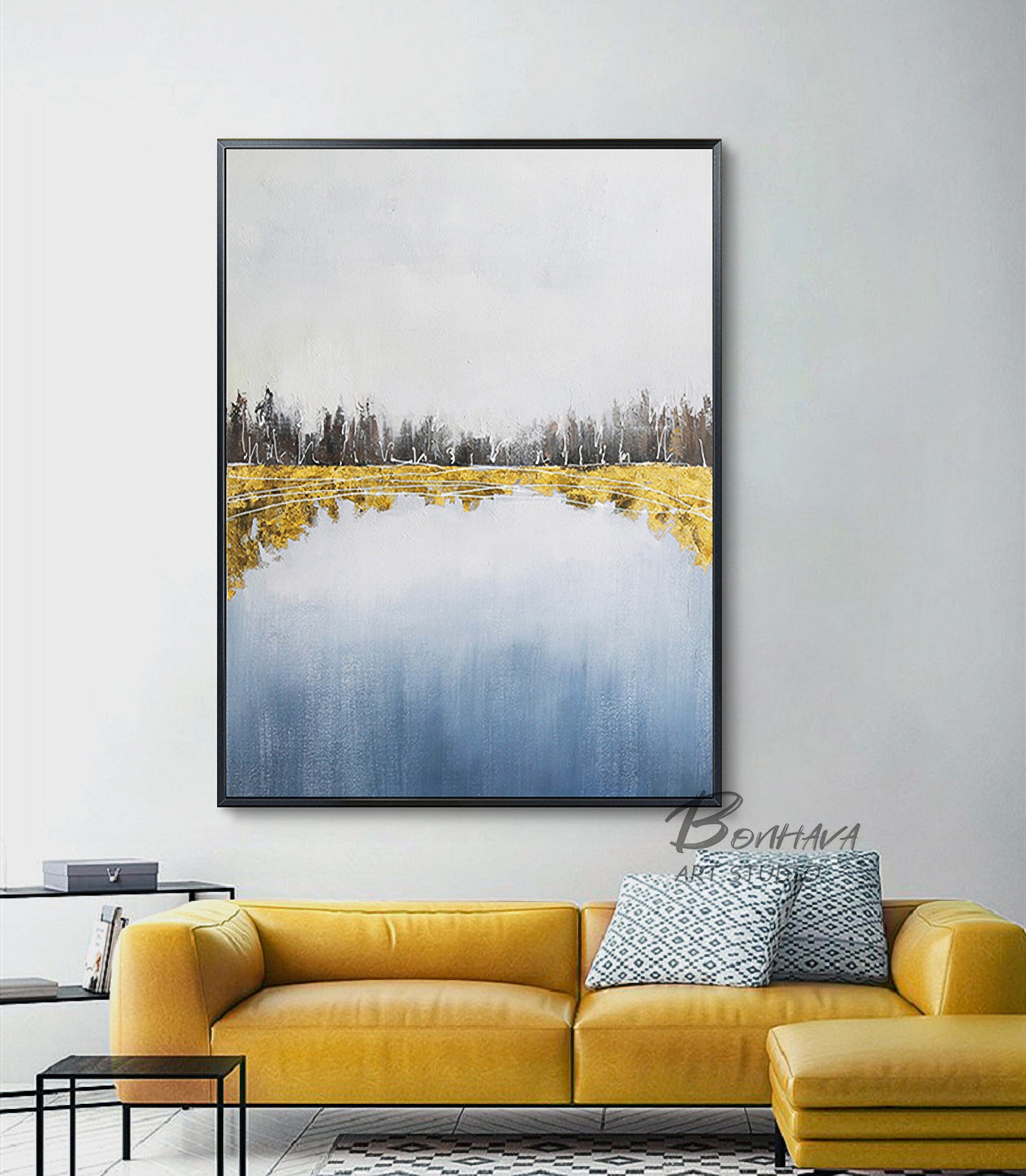 Gray and Gold Abstract Painting, Acrylic Painting on Canvas, Minimalist Painting, Large Abstract Artwork