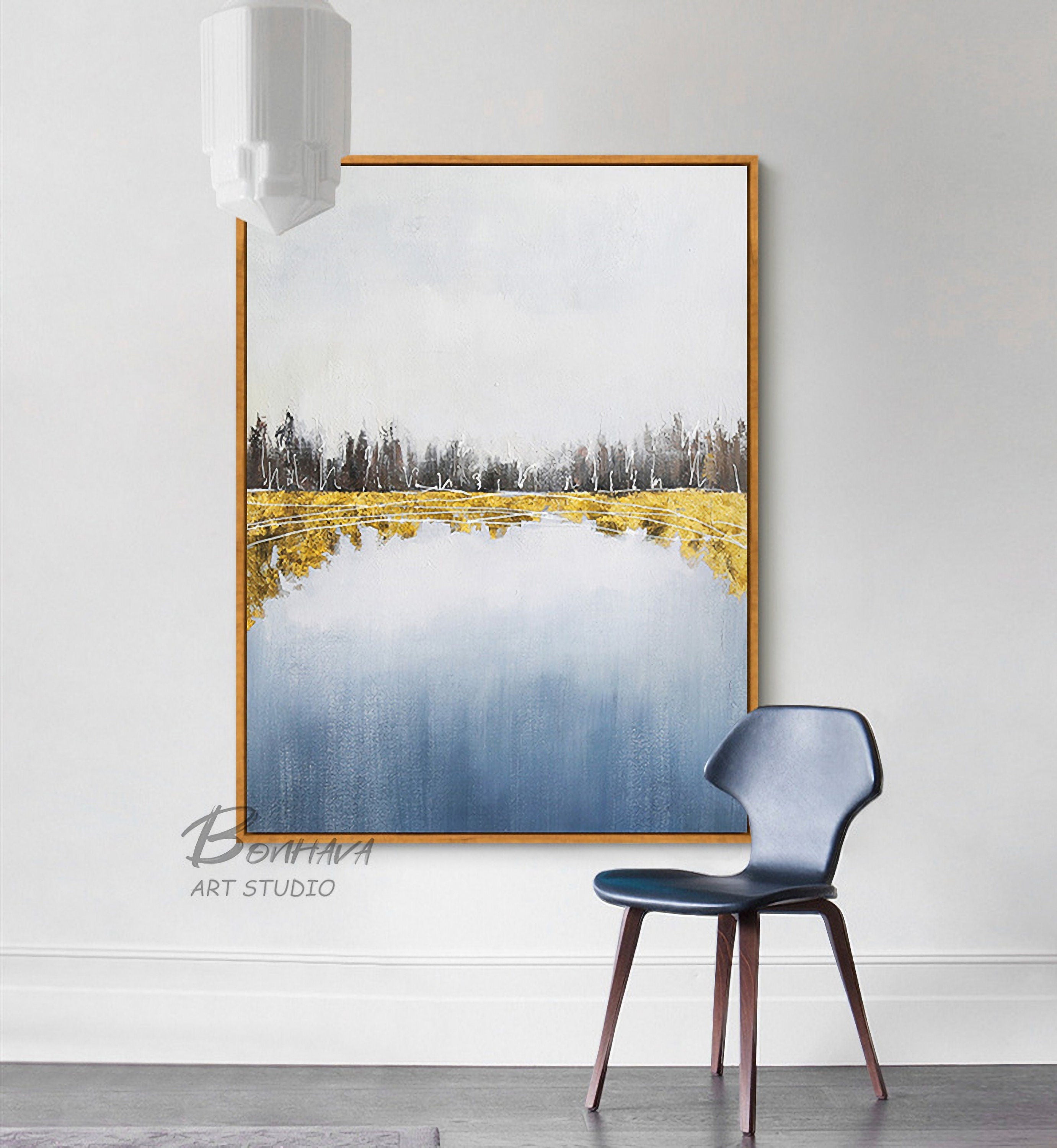 Gray and Gold Abstract Painting, Acrylic Painting on Canvas, Minimalist Painting, Large Abstract Artwork