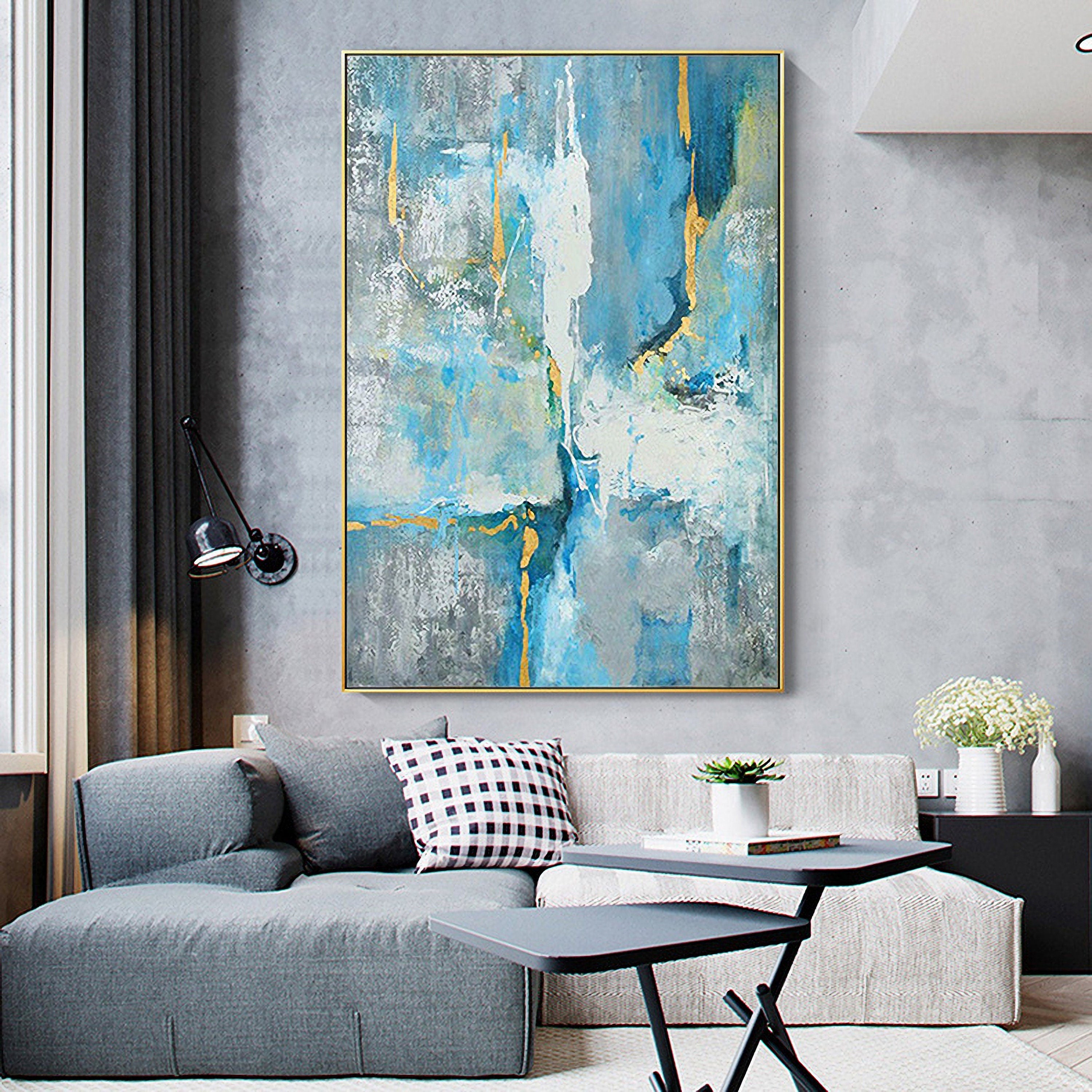 Blue Abstract Painting Wall Art: Modern Picture on Canvas Artwork for Bedroom (24'' x 32'')