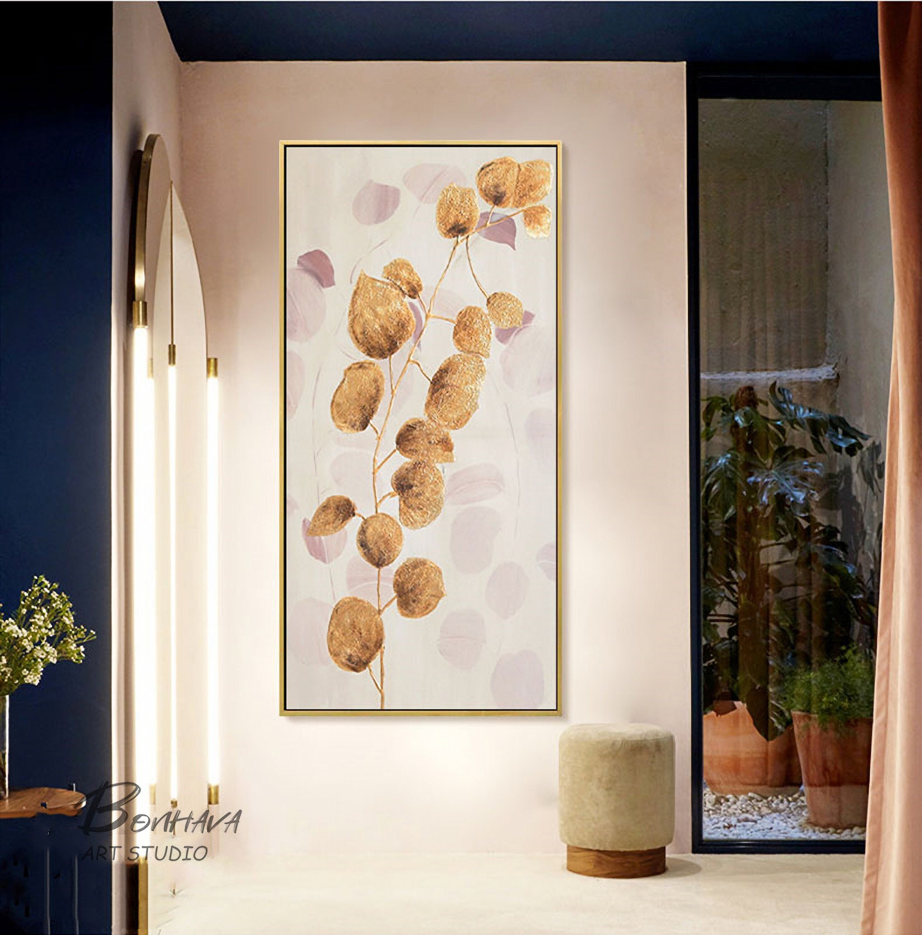 Gold Leaf Abstract Painting, Gold Minimalist Abstract Painting, Original Oil Painting on Canvas, Modern Abstract Artwork