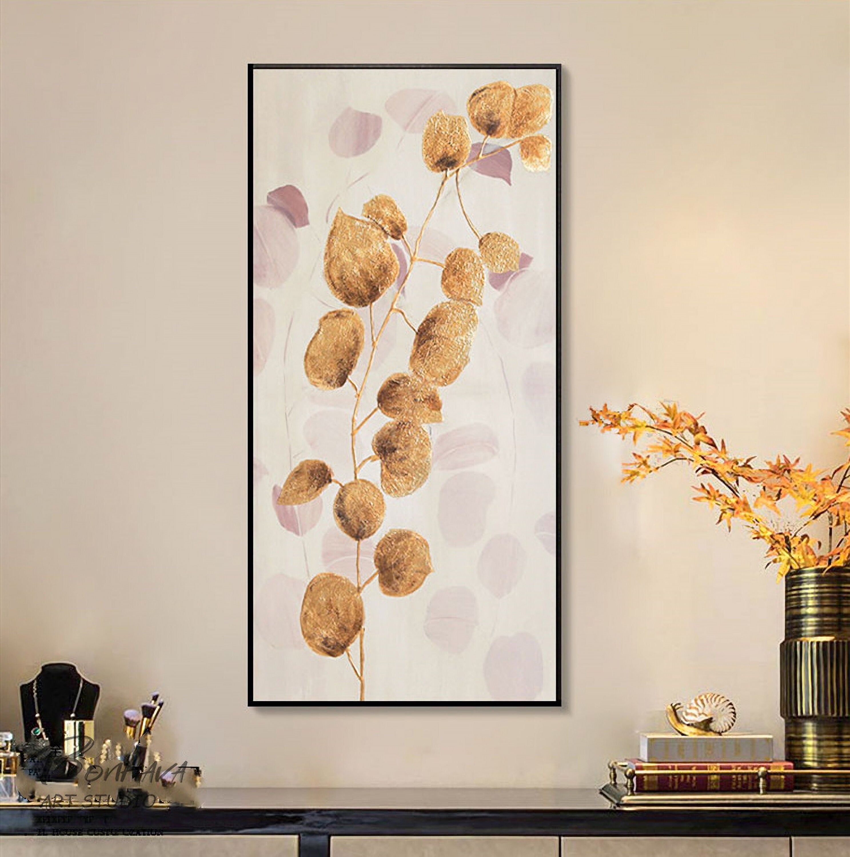 Gold Leaf Abstract Painting, Gold Minimalist Abstract Painting, Original Oil Painting on Canvas, Modern Abstract Artwork