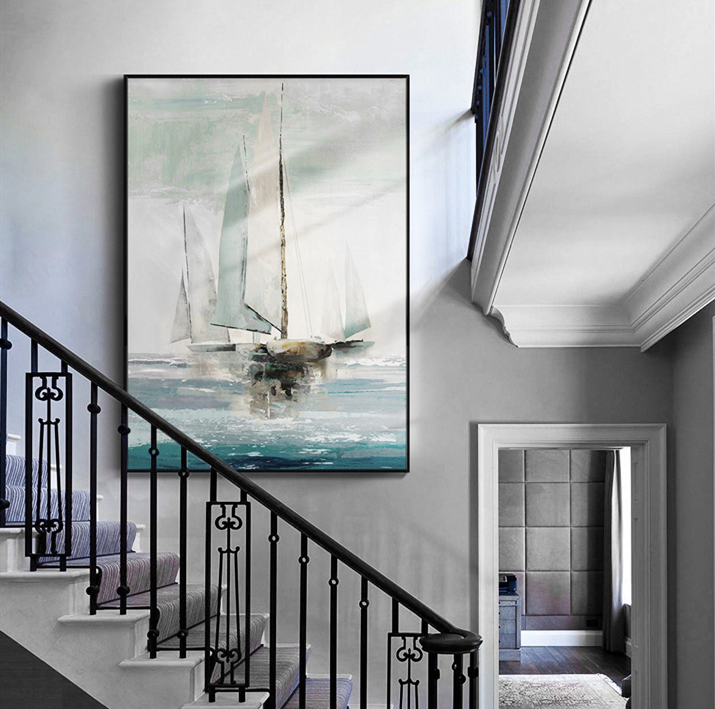 Sailing Boat In Ocean Painting Canvas Nautical Wall Art Unframed Modern Picture Hanging For Office Living Room artwork 20*28…