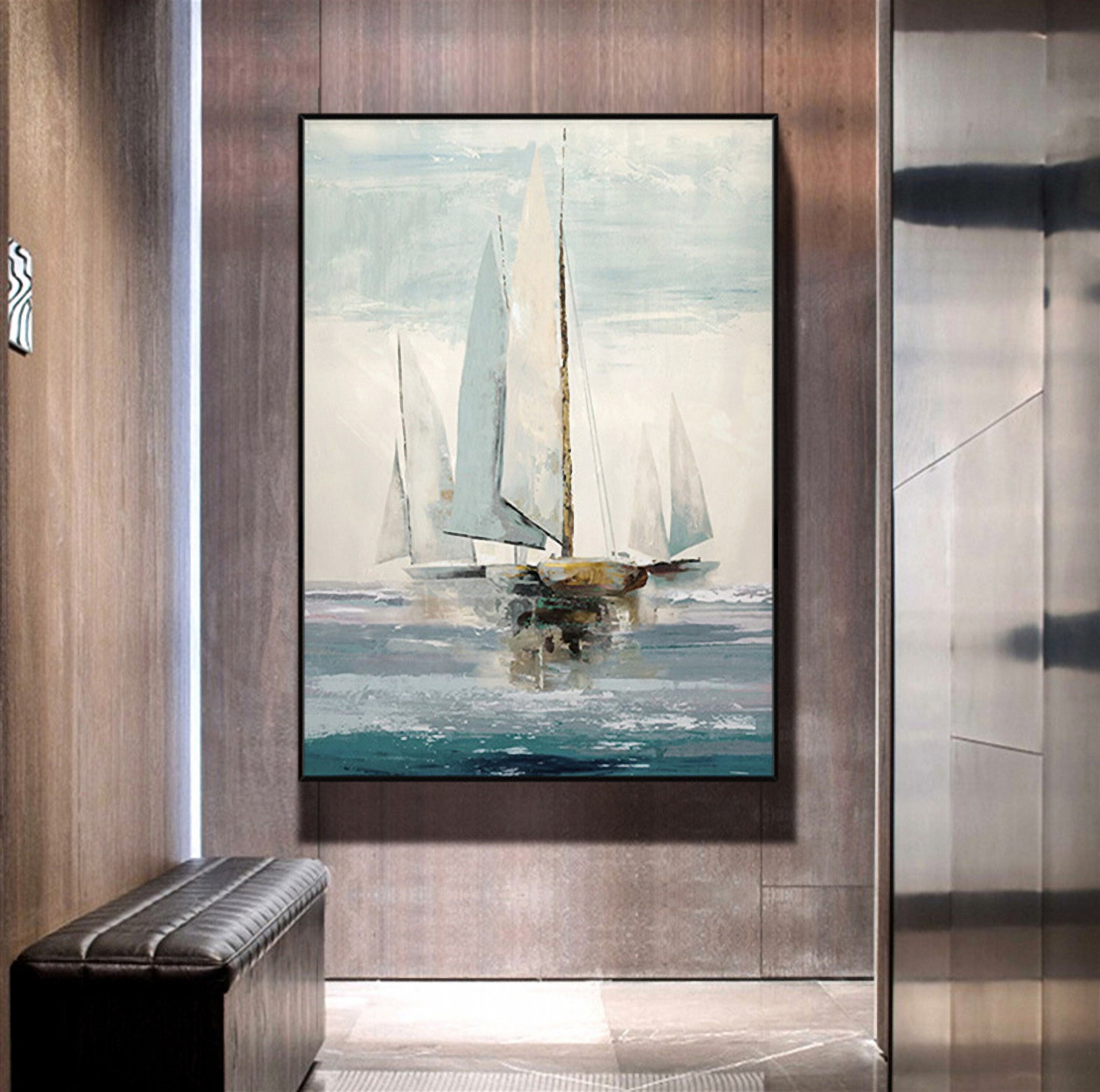 Sailing Boat In Ocean Painting Canvas Nautical Wall Art Unframed Modern Picture Hanging For Office Living Room artwork 20*28…