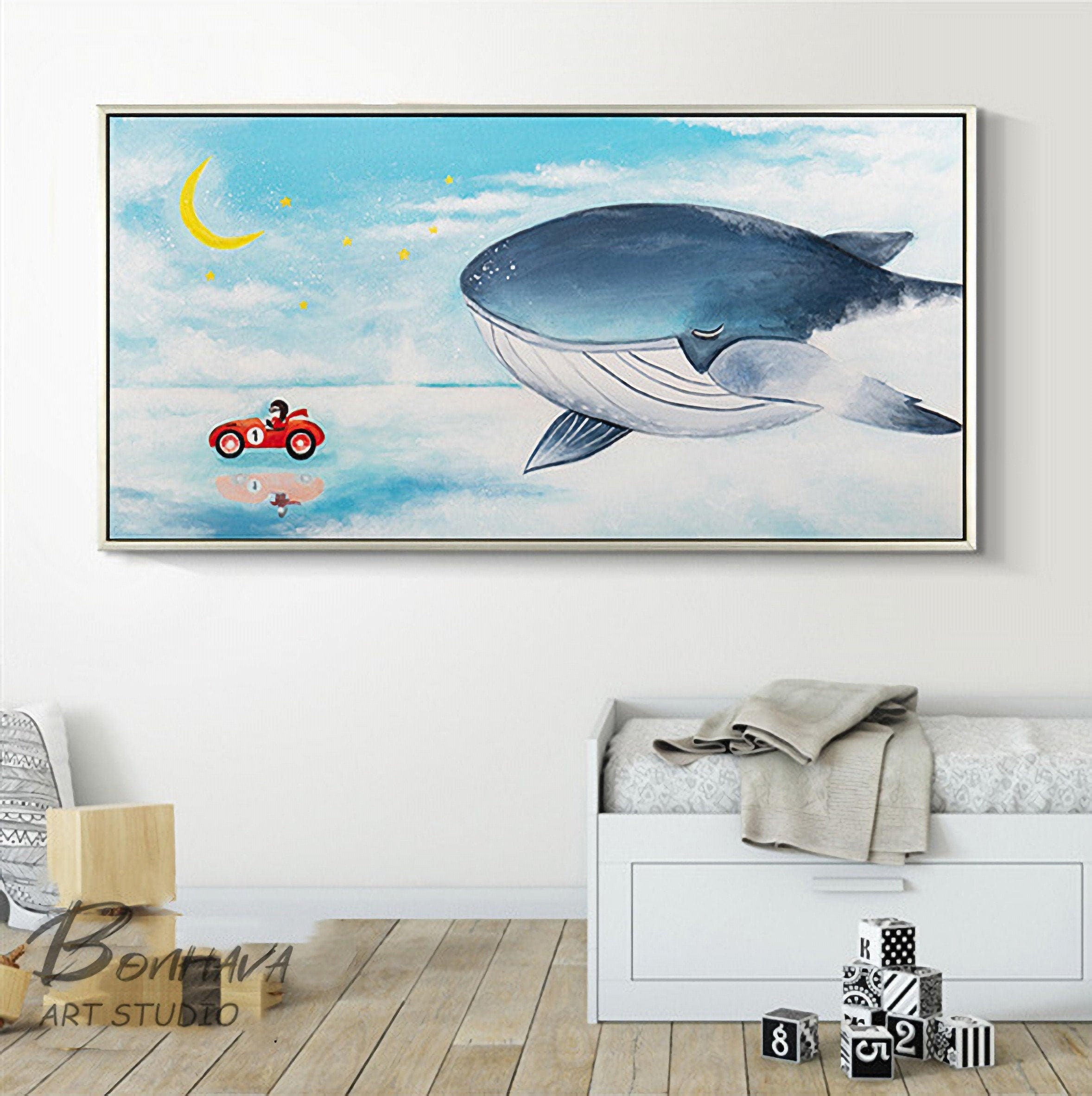 Whale Wall Art, Whale Abstract Painting, Original Animal Painting on Canvas, Animal Wall Decor
