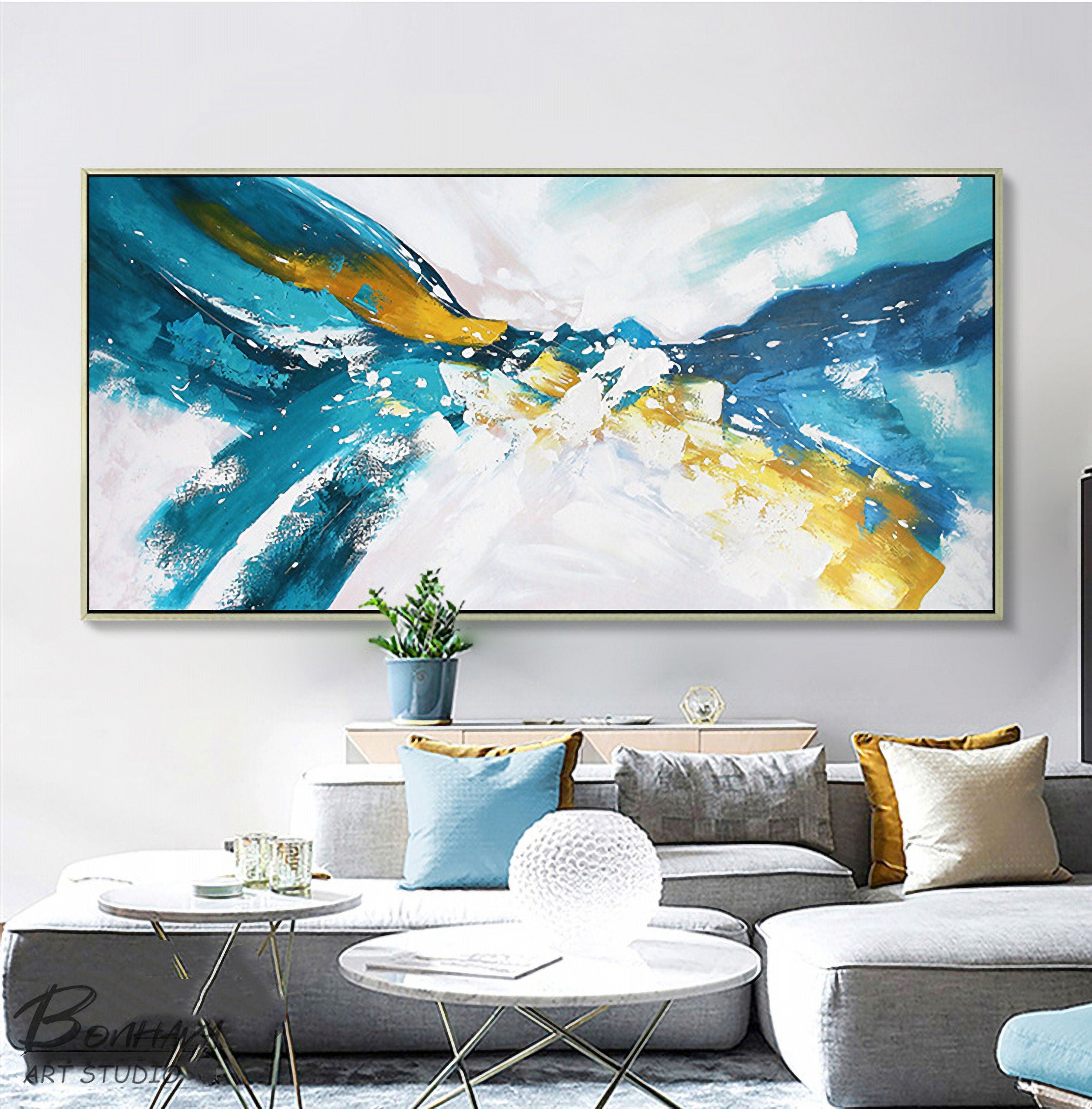 Blue and White Abstract Painting, Abstract Wall Decor, Large Wall Art, Original Abstract Art on Canvas
