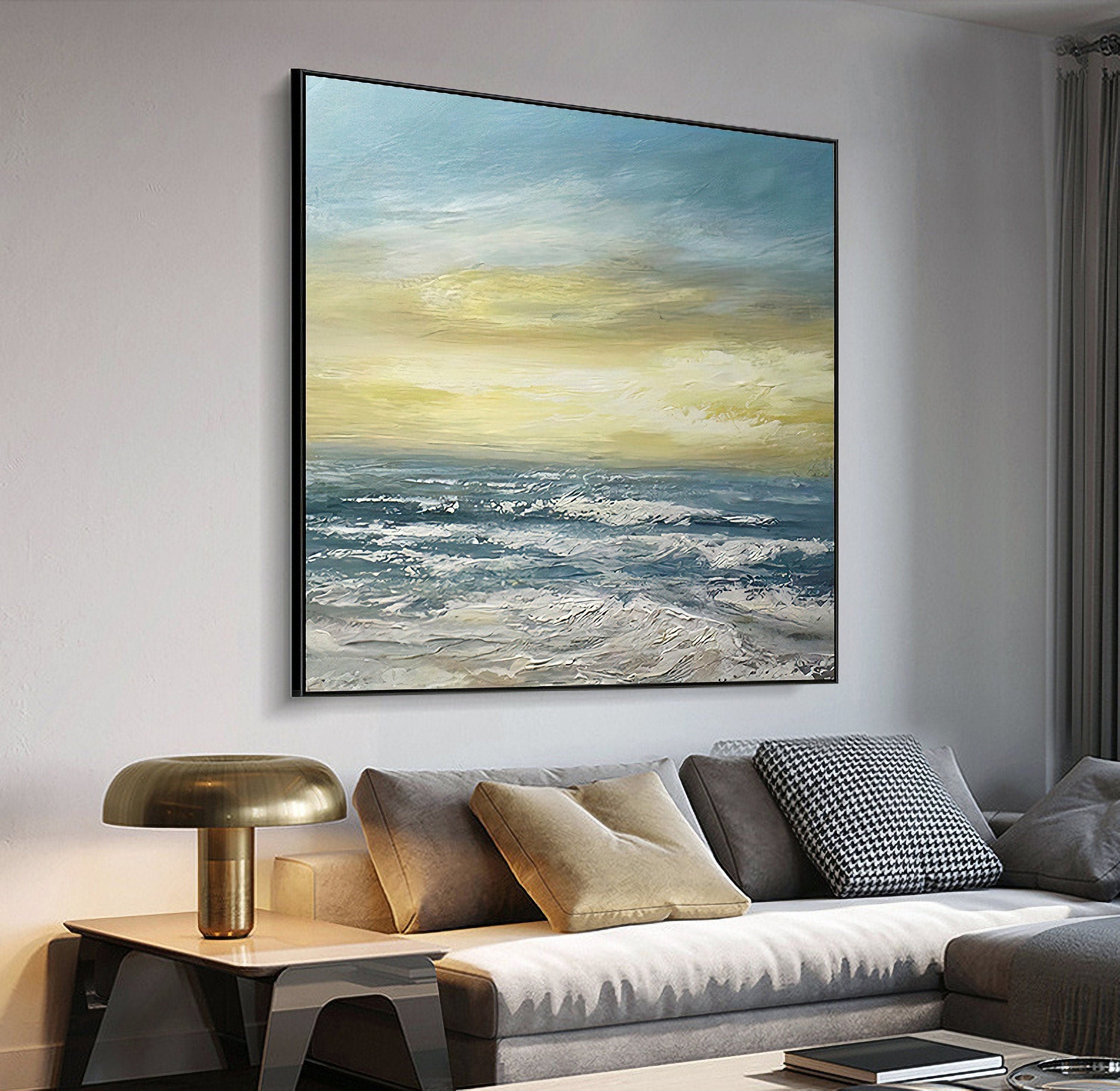 Ocean Wave Canvas Wall Art: Seascape Sunset Artwork Painting on Canvas for Bedroom (24'' x 24'')