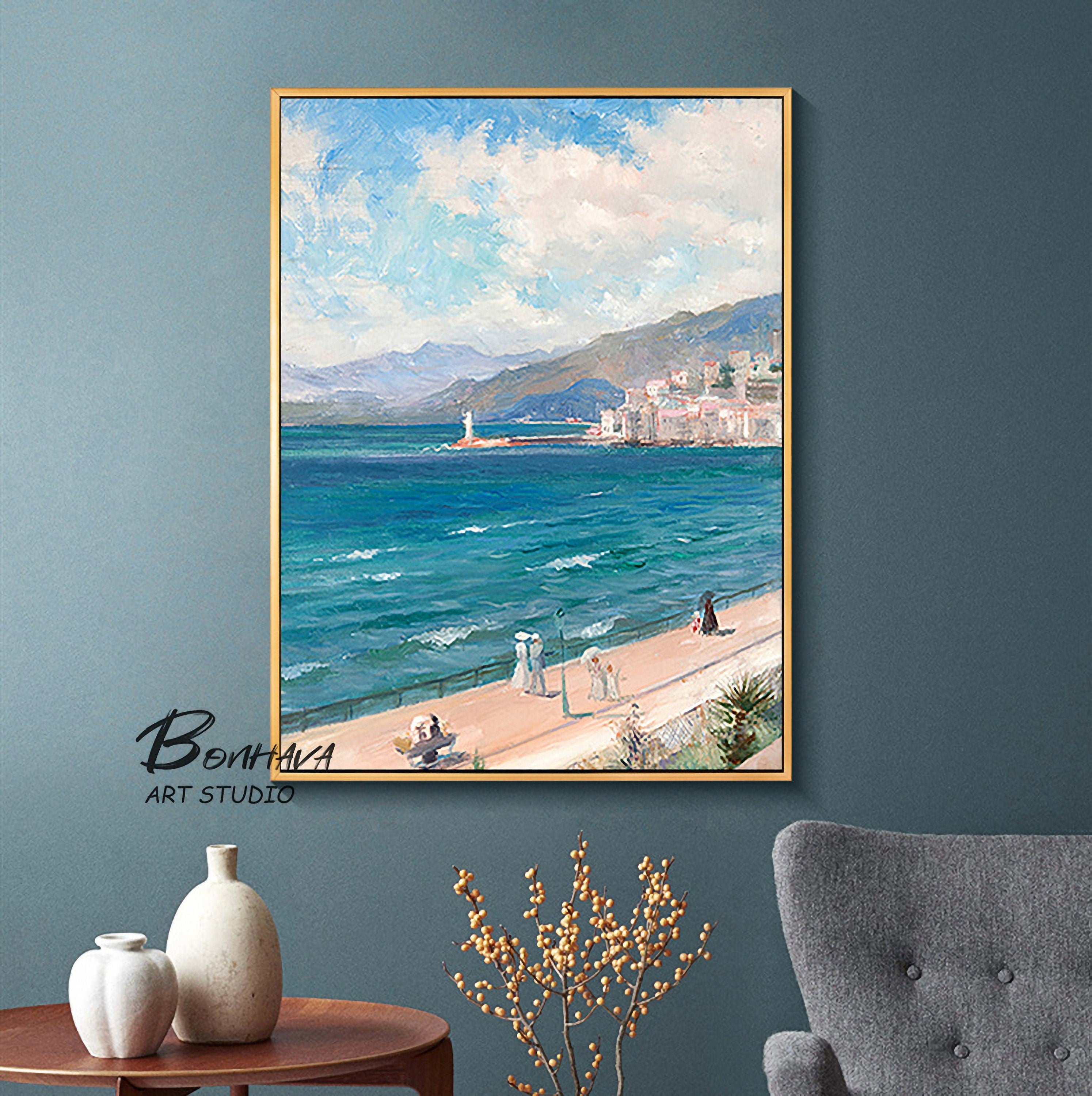 Seashore Artwork Coastal Wall Art: Abstract Beach Art Oil Painting on Canvas for Room Decoration (28'' x…