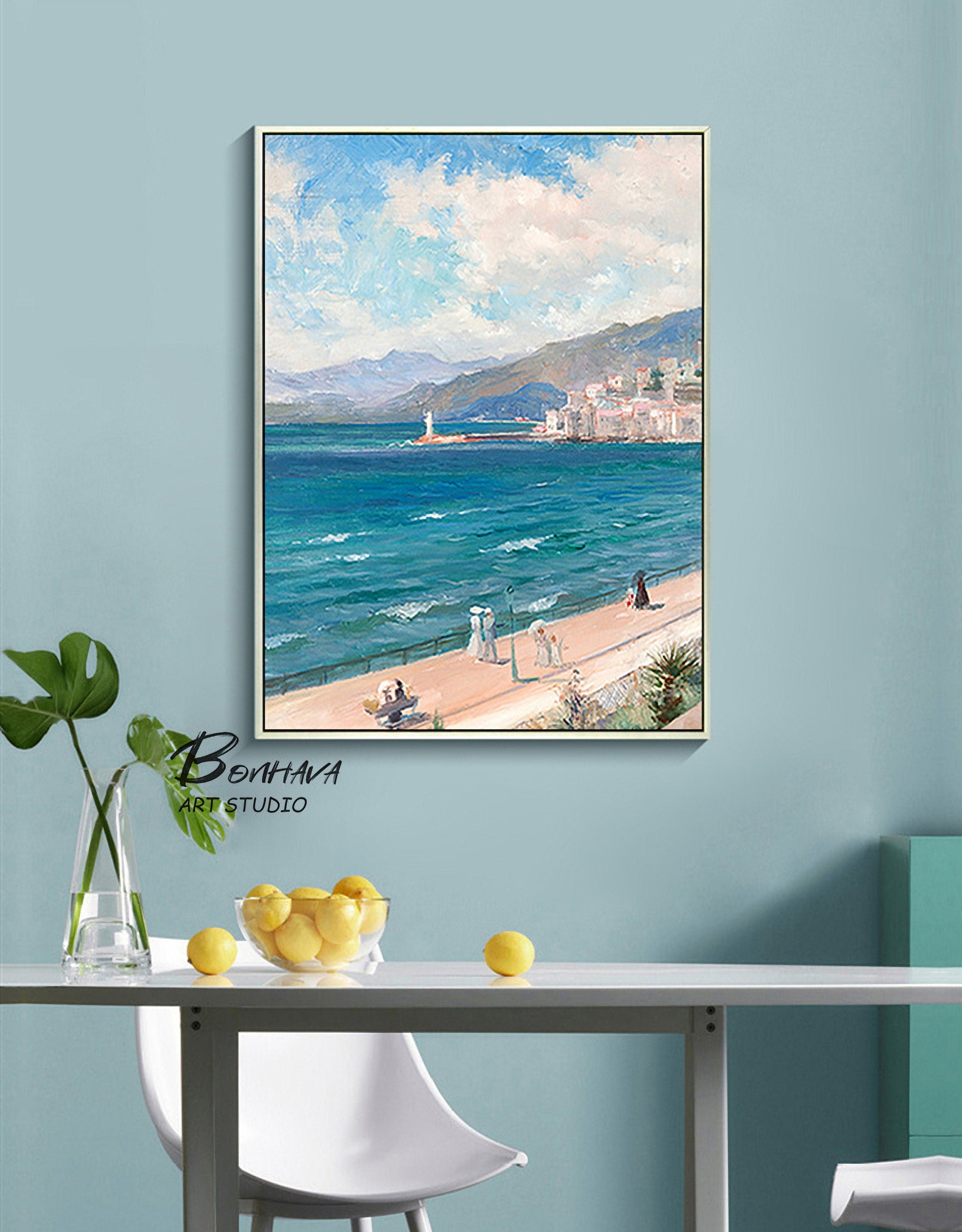 Seashore Artwork Coastal Wall Art: Abstract Beach Art Oil Painting on Canvas for Room Decoration (28'' x…