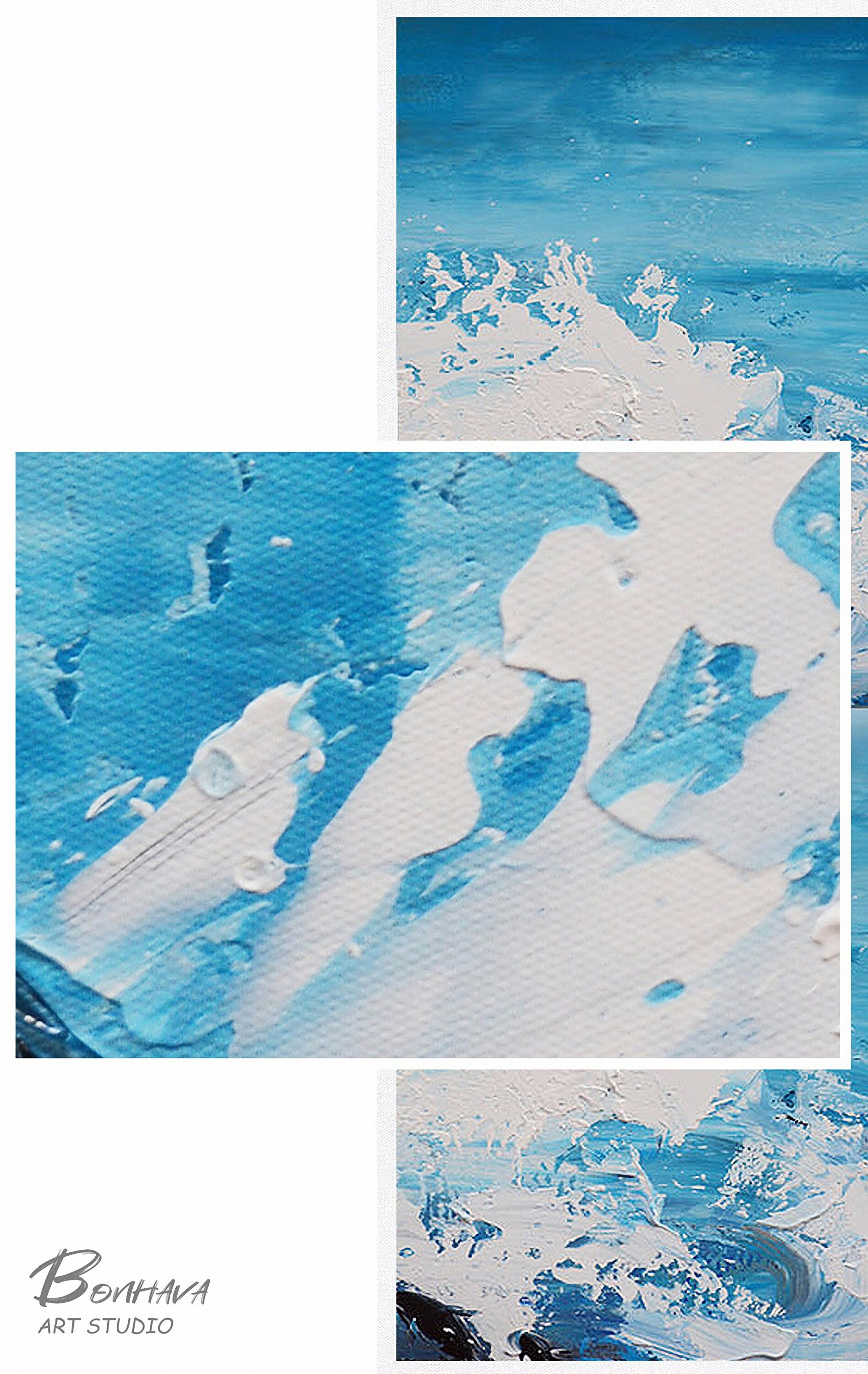 Blue Wave Seascape Wall Art Decor Abstract Canvas Painting Hand-Painted Oil Painting for Home Living Dining Room…