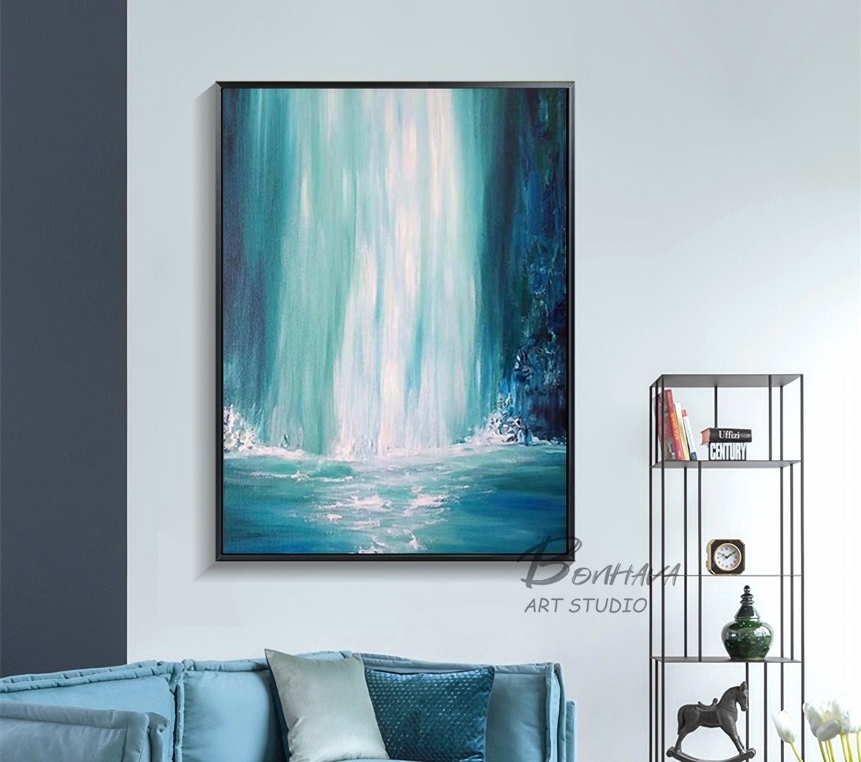 Wall Art Canvas Painting Waterfall Wave Wall Pictures for Living Room Home Decoration-50x70 cm