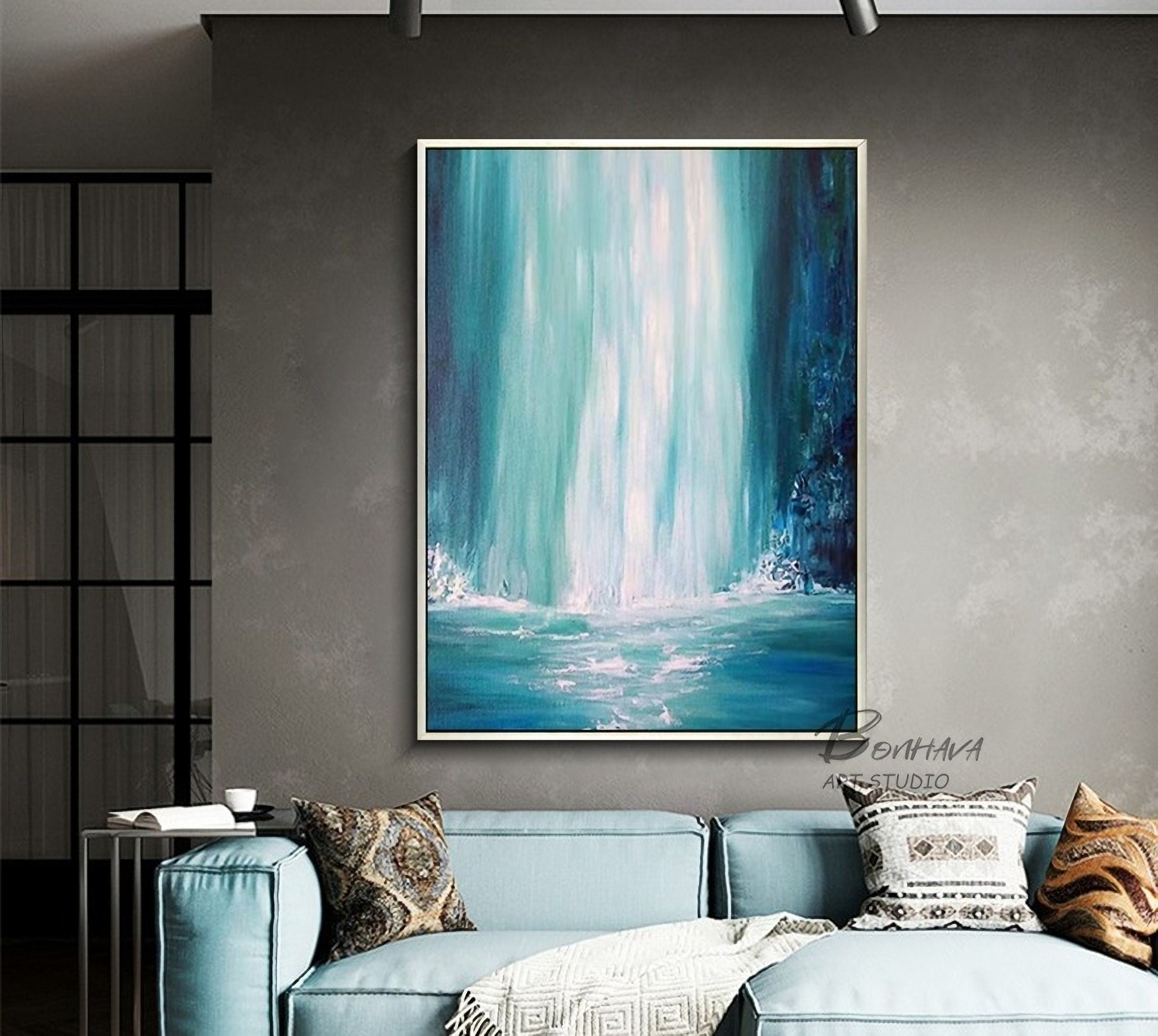 Wall Art Canvas Painting Waterfall Wave Wall Pictures for Living Room Home Decoration-50x70 cm