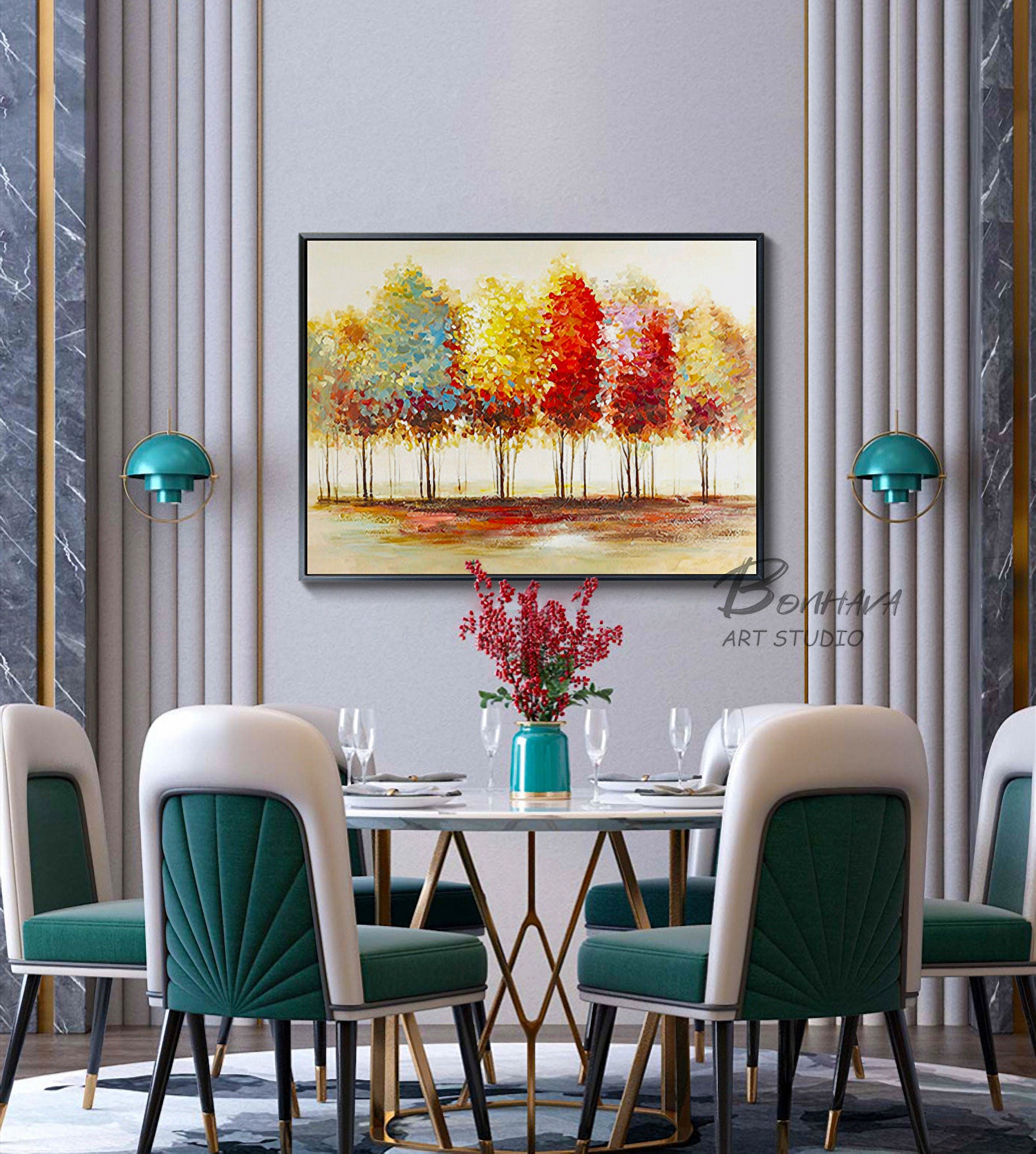 Blooming Gold Leaf and Colorful Tree - Canvas Painting Large Unframed Wall Art Wall Paintings for Living Room Bedroom