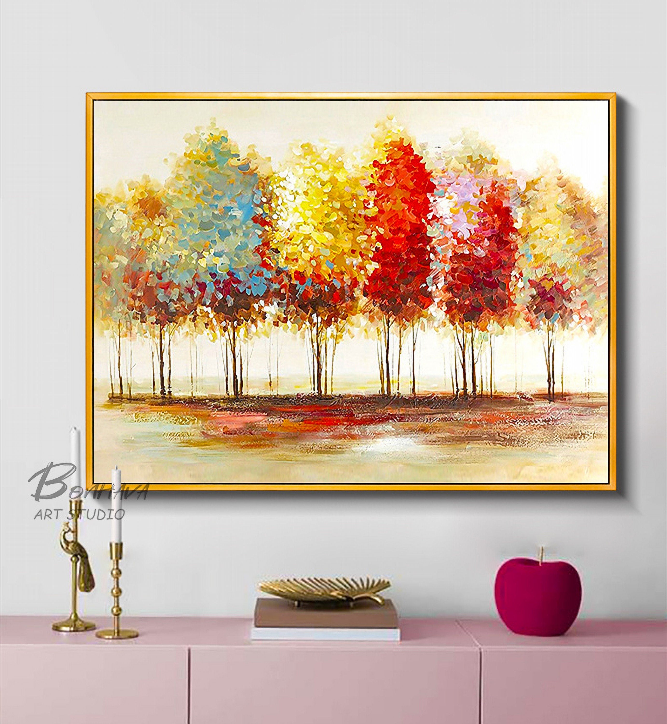 Blooming Gold Leaf and Colorful Tree - Canvas Painting Large Unframed Wall Art Wall Paintings for Living Room Bedroom