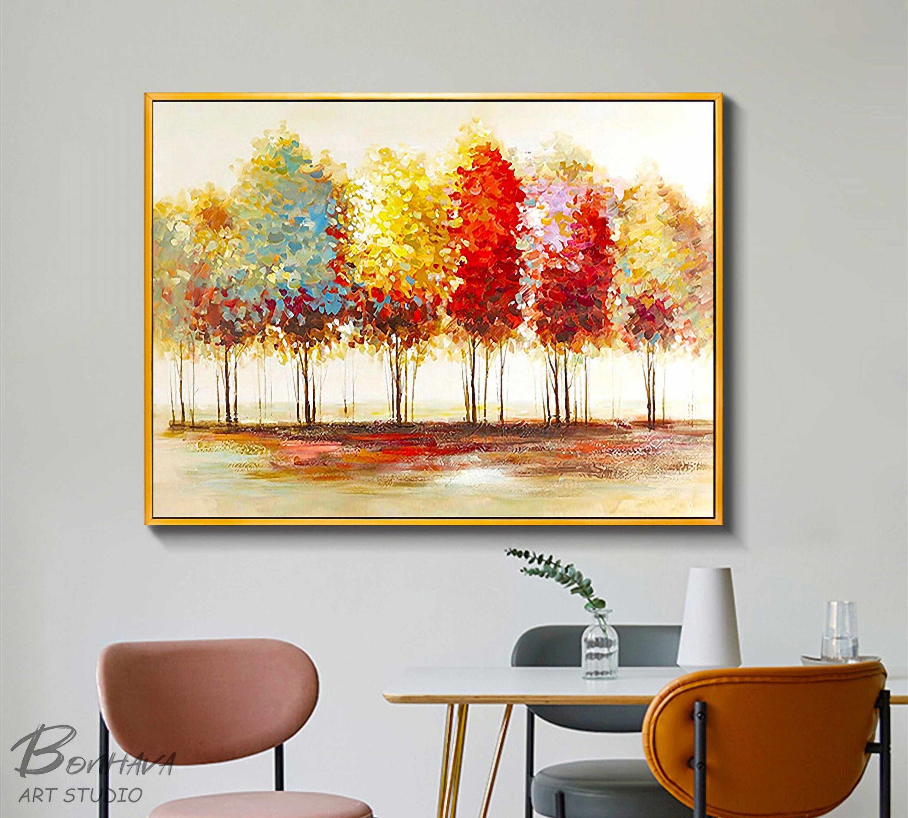 Blooming Gold Leaf and Colorful Tree - Canvas Painting Large Unframed Wall Art Wall Paintings for Living Room Bedroom