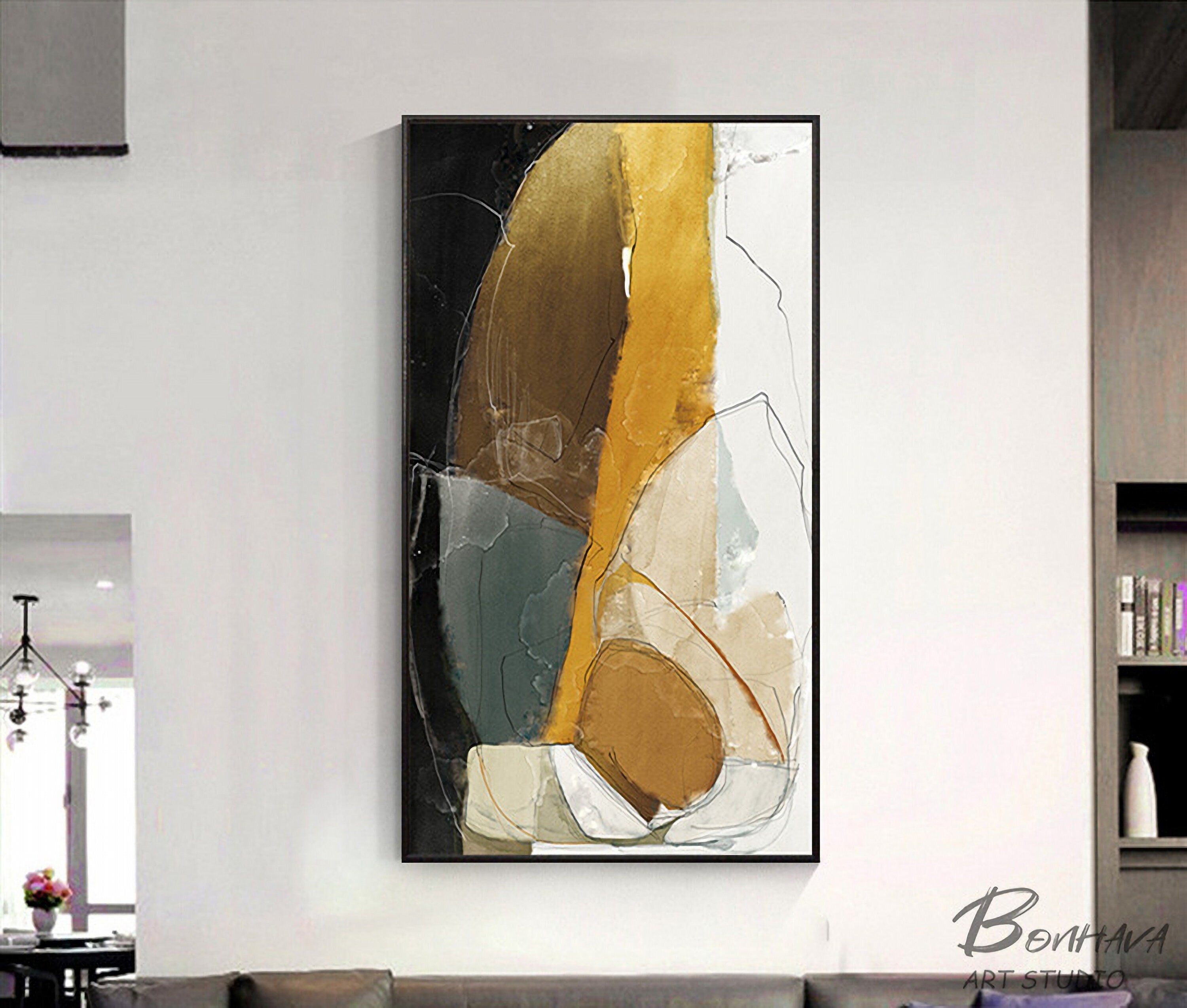 Abstract Style Different Color Blending Wall Art Painting Yellow and White block Wall Pictures for Living Room Bedroom