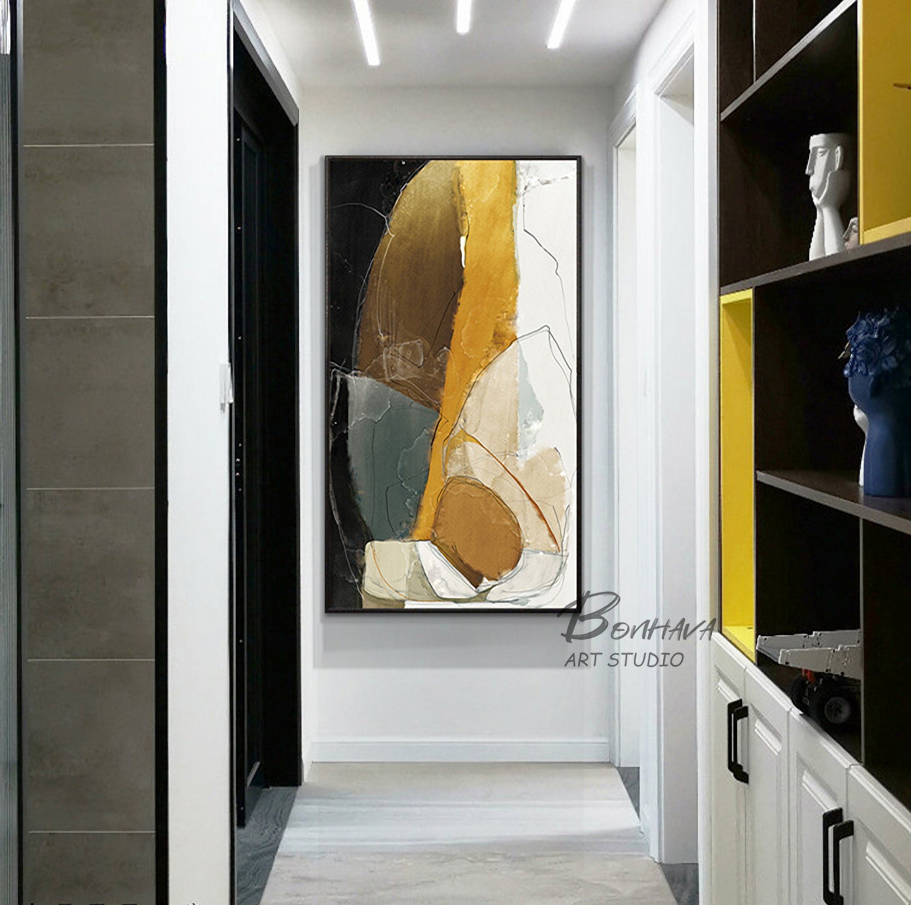 Abstract Style Different Color Blending Wall Art Painting Yellow and White block Wall Pictures for Living Room Bedroom