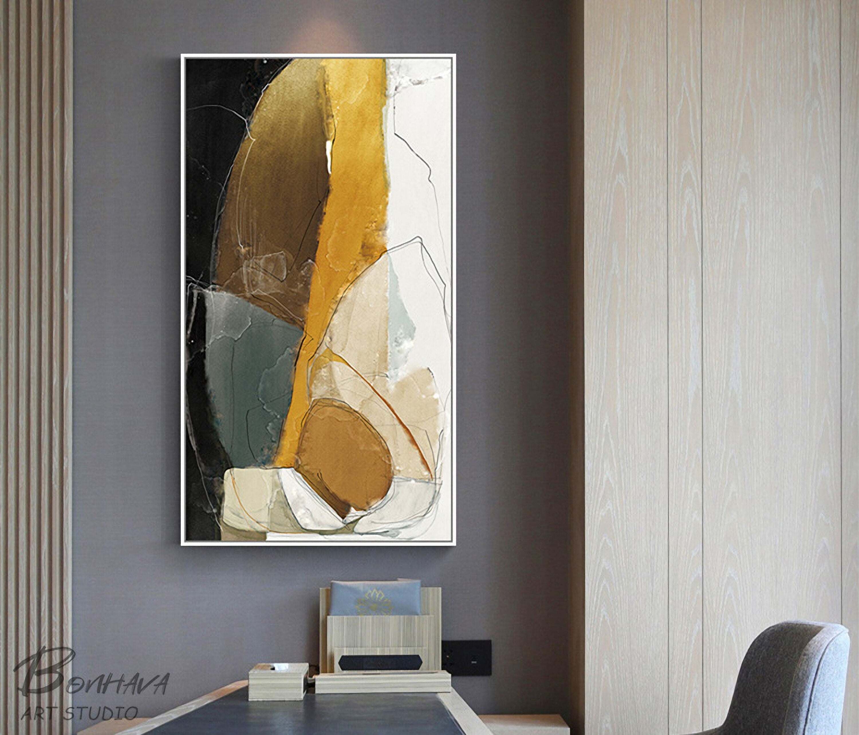 Abstract Style Different Color Blending Wall Art Painting Yellow and White block Wall Pictures for Living Room Bedroom
