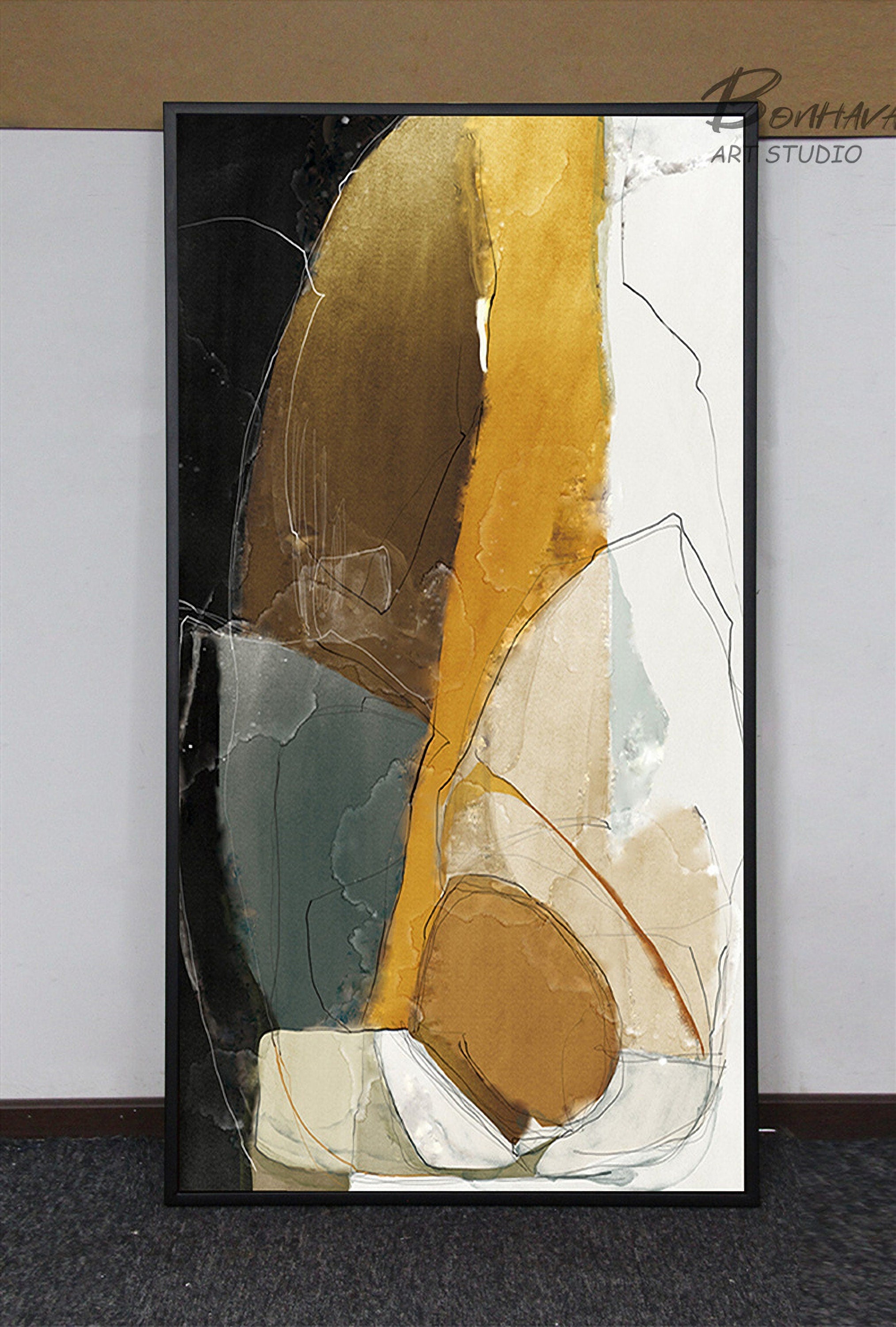 Abstract Style Different Color Blending Wall Art Painting Yellow and White block Wall Pictures for Living Room Bedroom