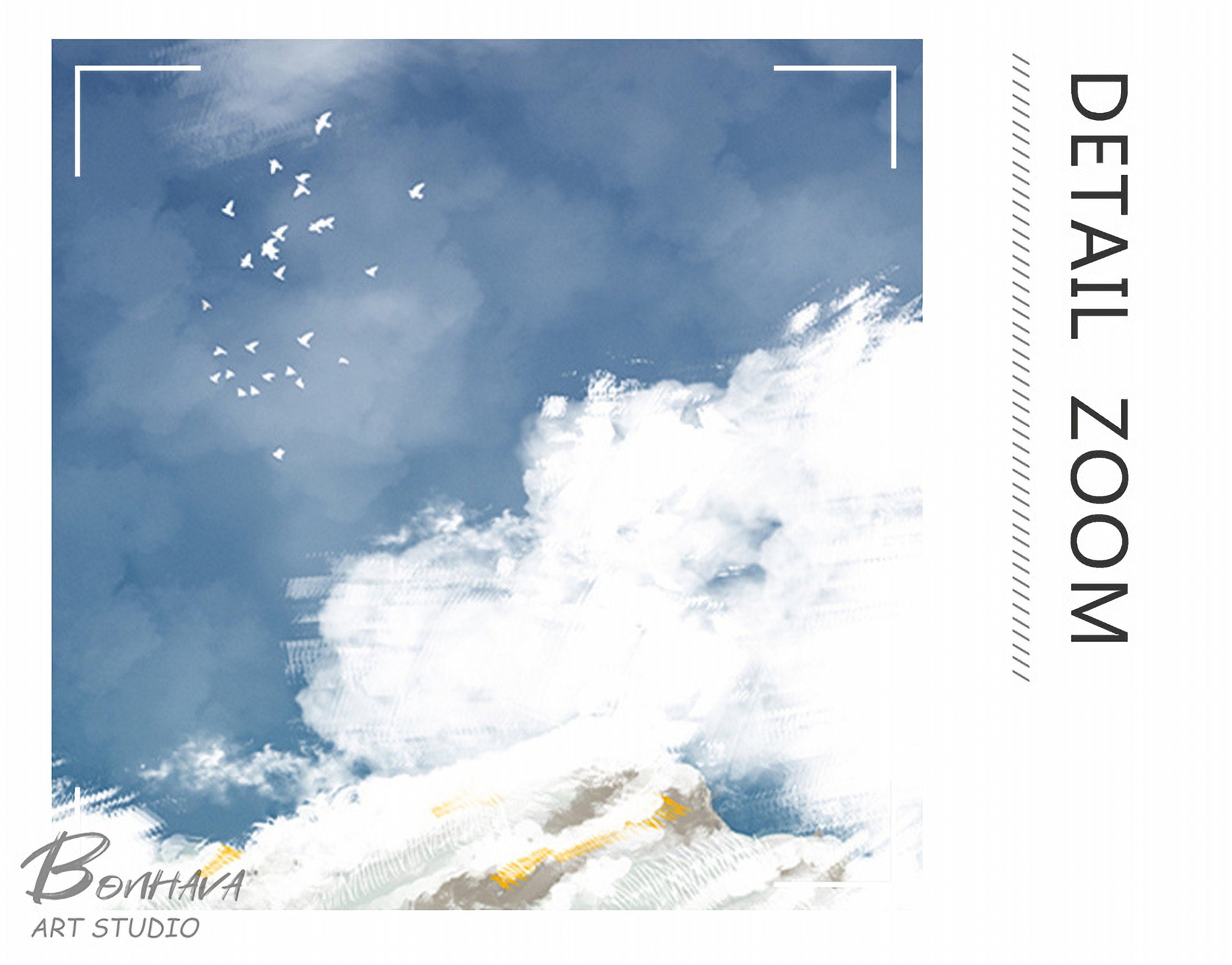 Harvest Land and Sky, Abstract Painting, Blue, White and Yellow