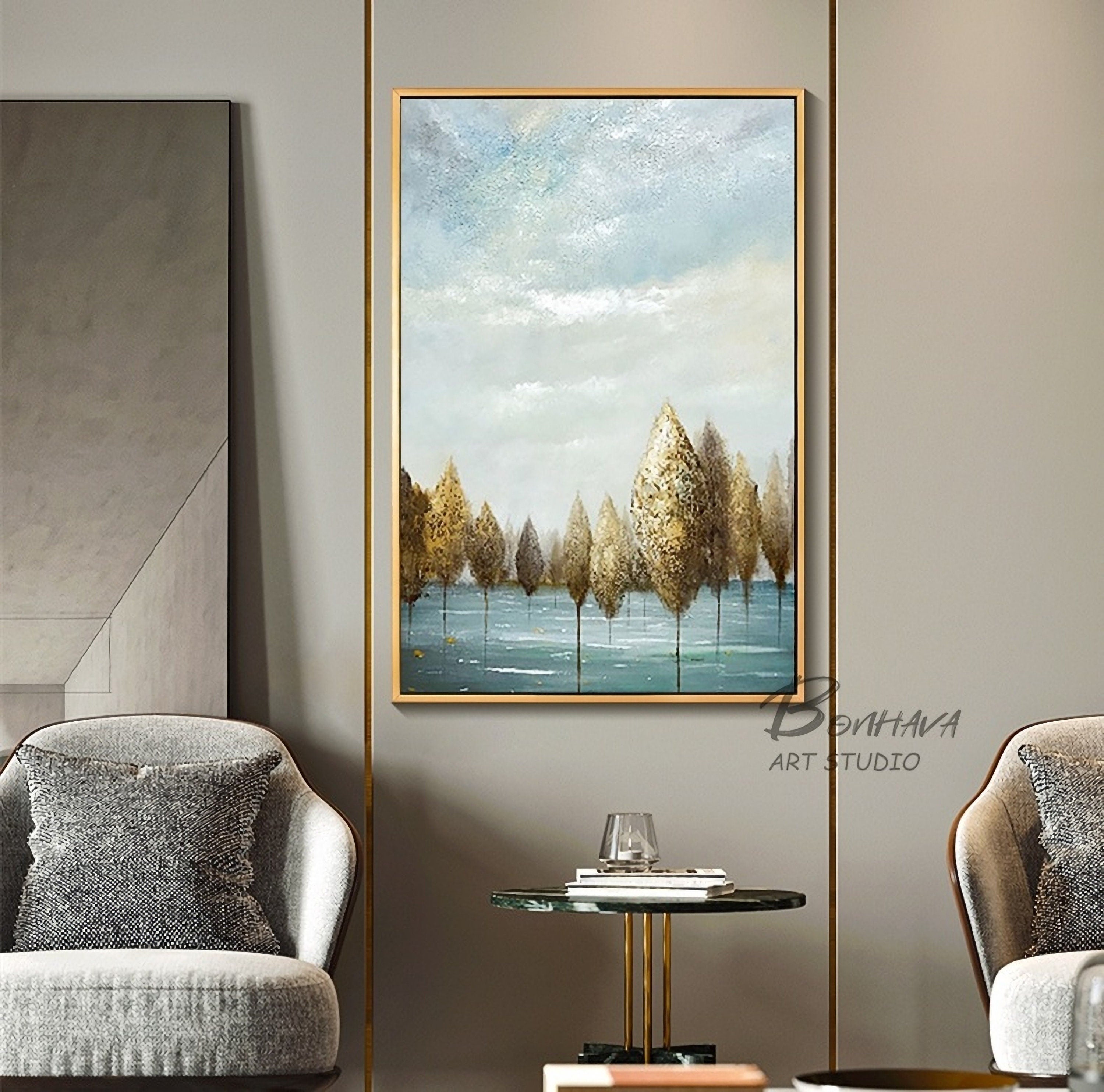 Abstract Nature Canvas Wall Art, Modern Painting Trees in the Forest Oil Painting