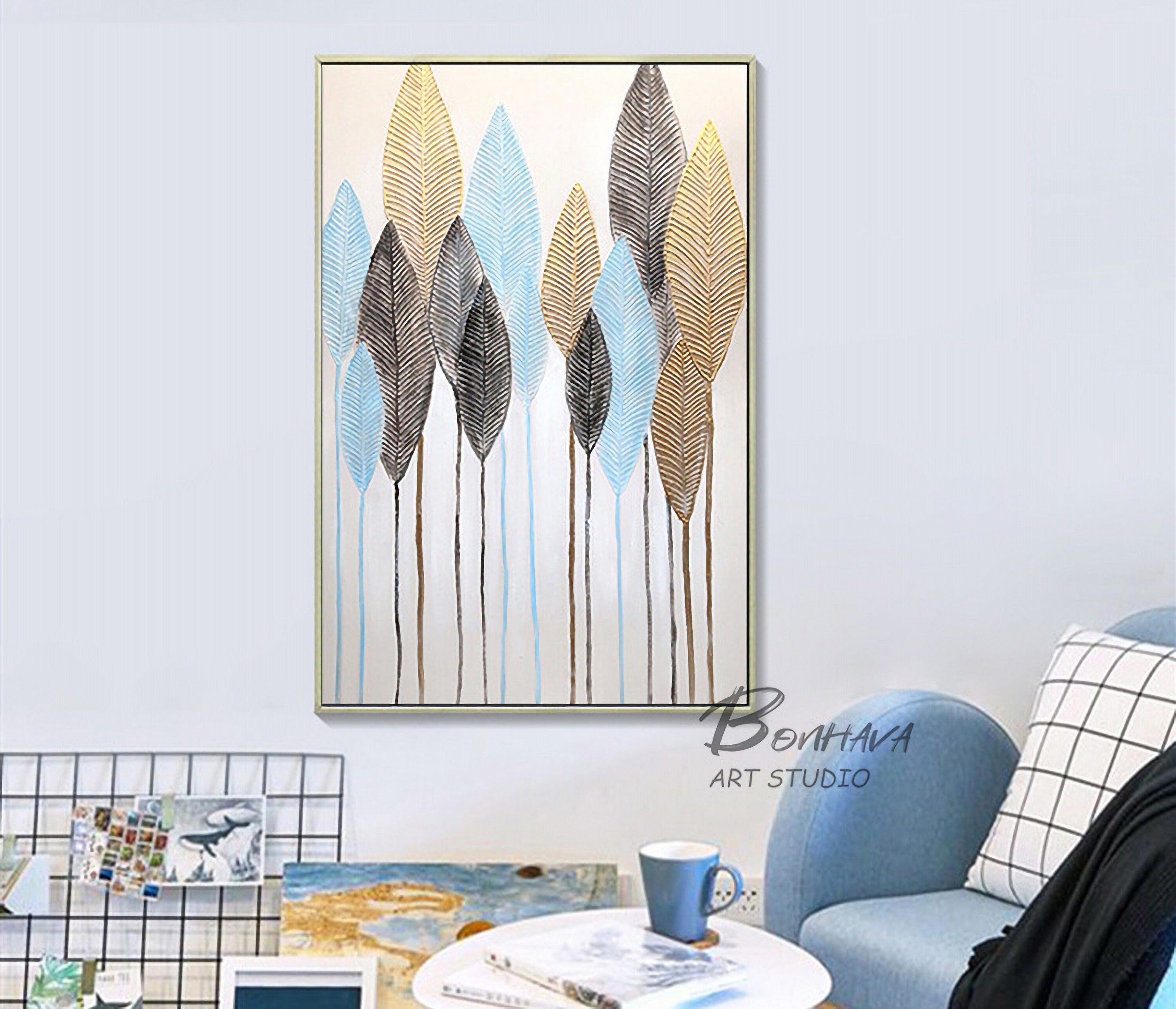 Modern Abstract Tree Leaves Wall Art Decor Canvas Painting Kitchen Pictures for Home Living Dining Room