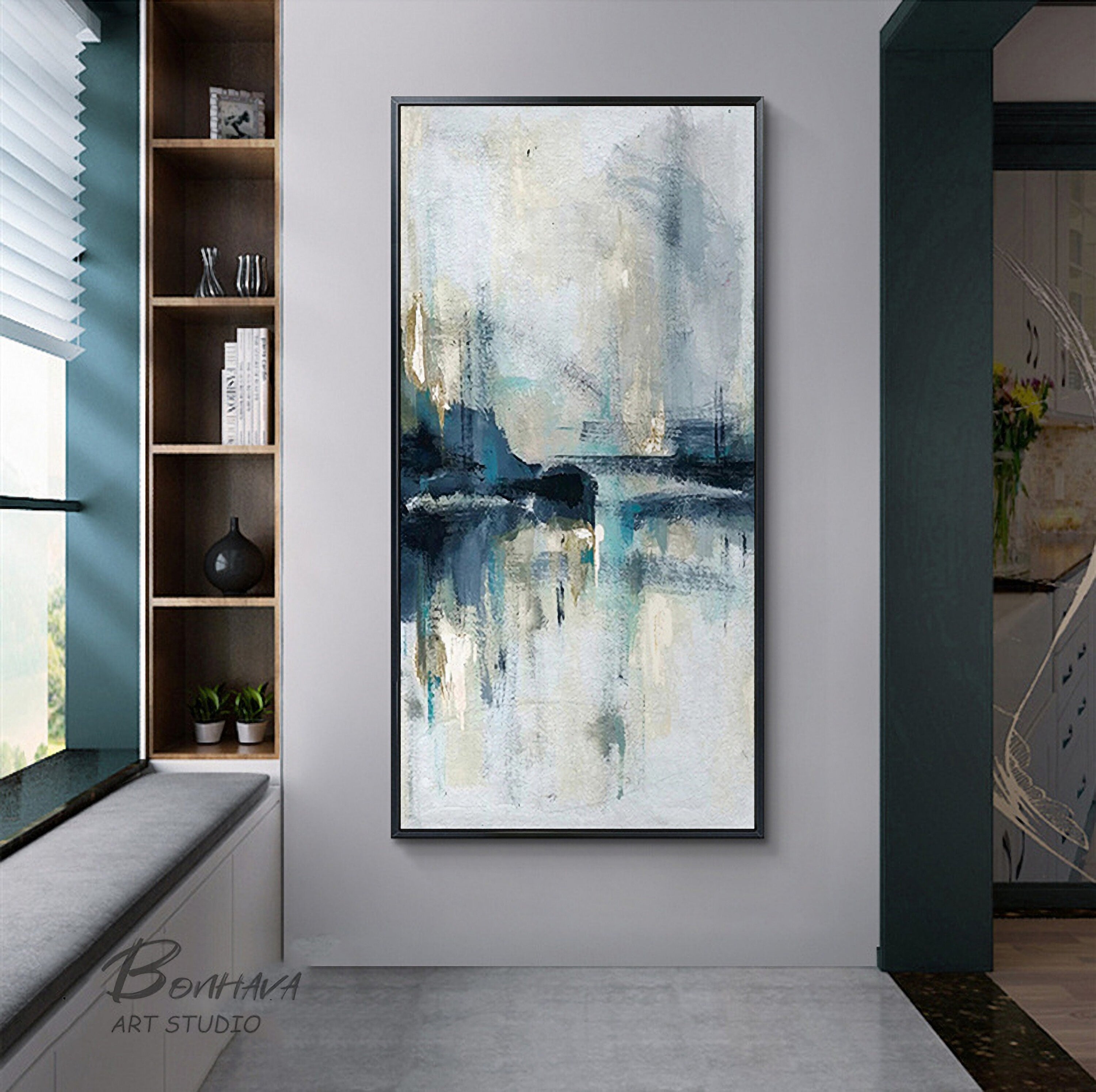 Original Abstract Art, Minimalist Abstract Painting, Light Blue Painting, Large Abstract Painting, Large Wall Canvas Painting
