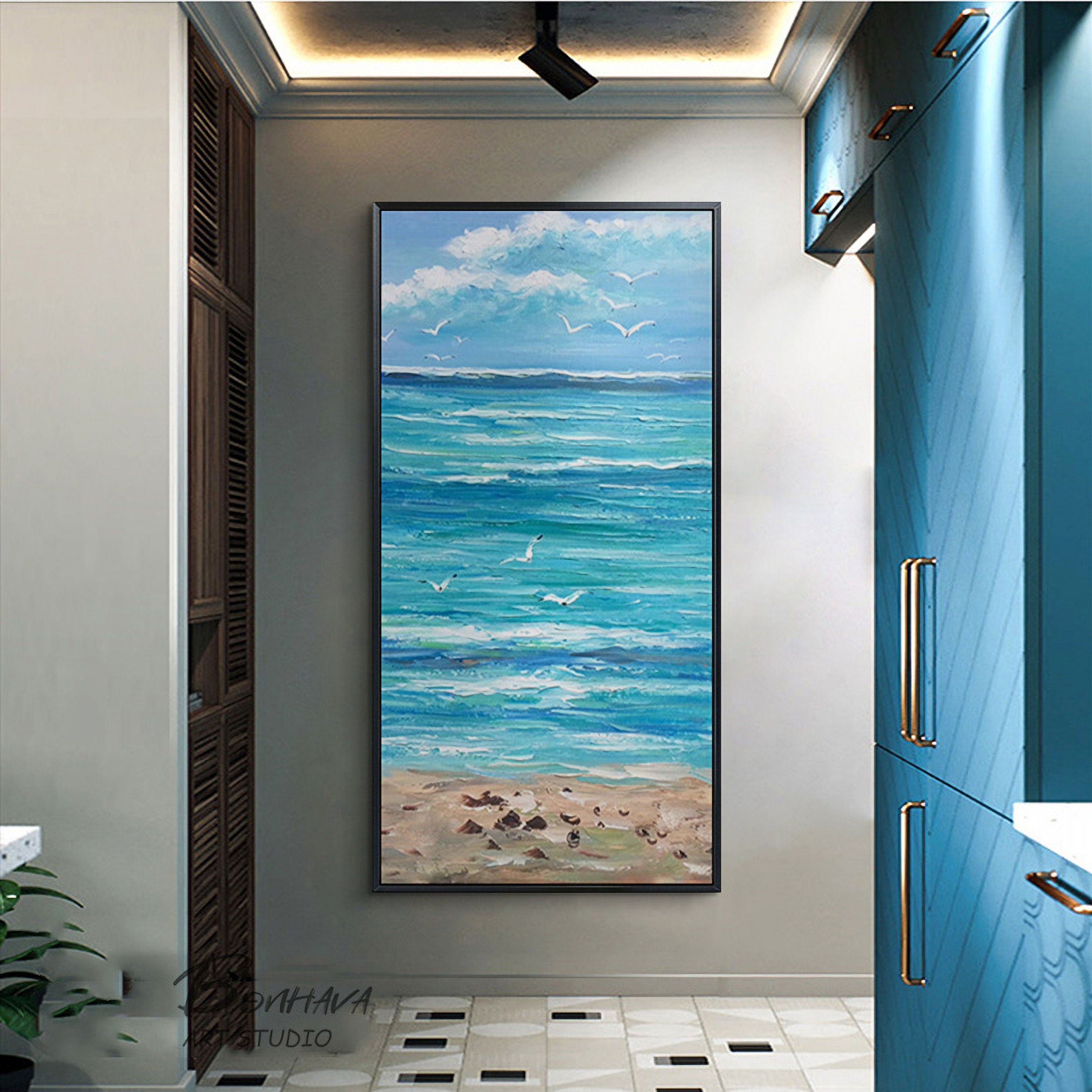 Beach Painting Seascape Wall Art: Ocean Picture Artwork Painting on Canvas for Living Room Bedroom