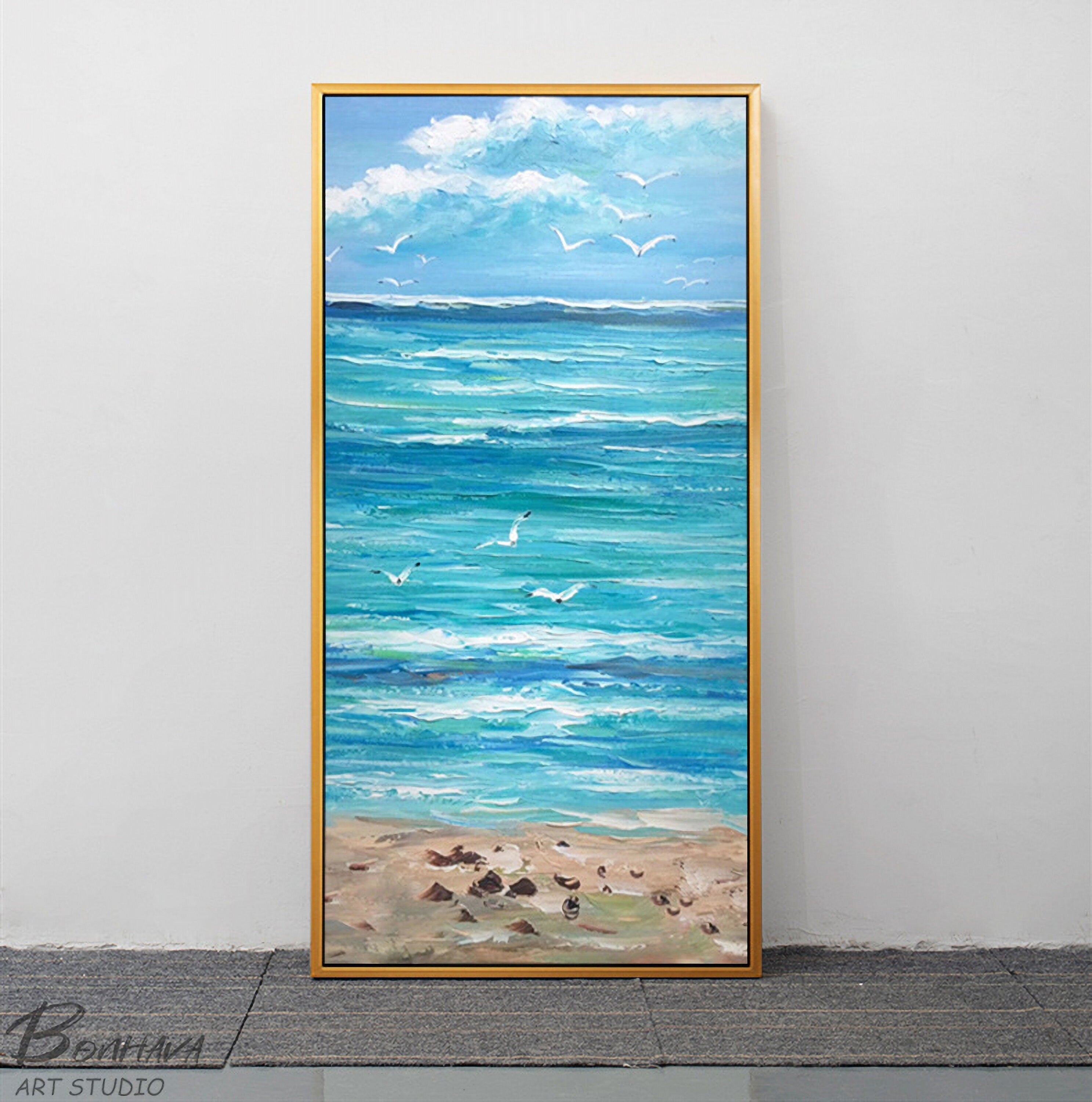 Beach Painting Seascape Wall Art: Ocean Picture Artwork Painting on Canvas for Living Room Bedroom