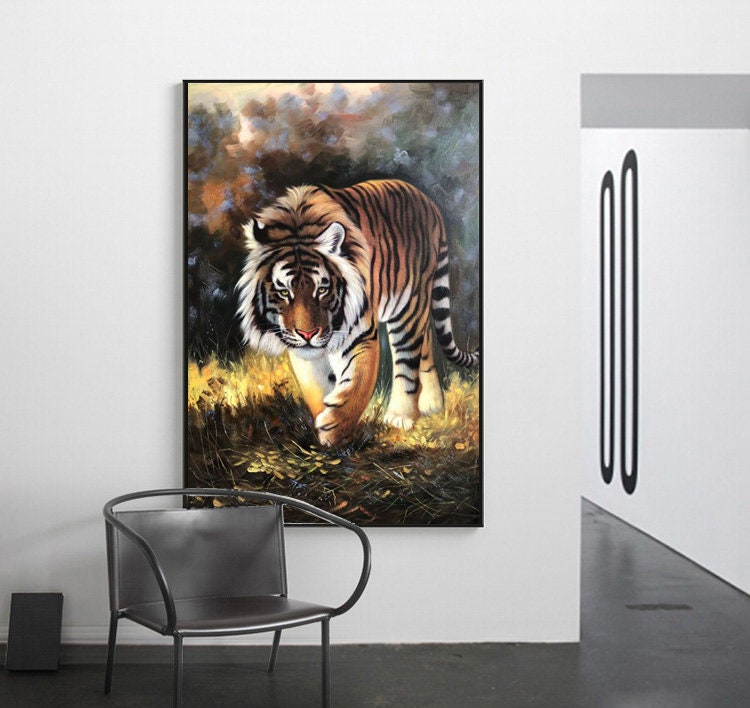 Original Tiger Oil Painting, Realistic Animal Oil Painting on Canvas, Tiger Wall Art, 24"*36"