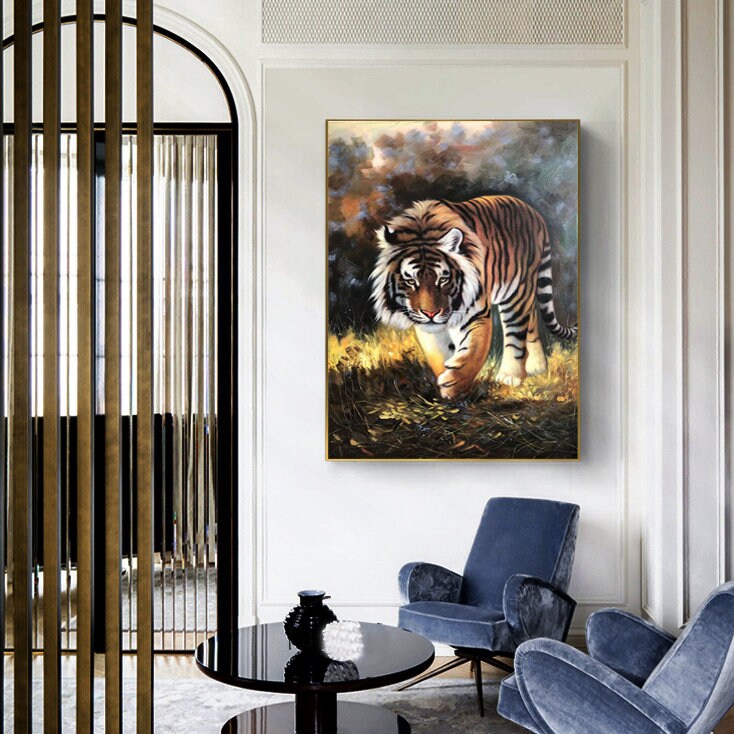 Original Tiger Oil Painting, Realistic Animal Oil Painting on Canvas, Tiger Wall Art, 24"*36"