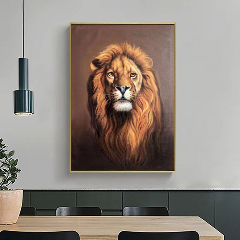 Animal Painting on Canvas, Original Lion Oil Painting, Lion Canvas Wall Art, Realistic Lion Artwork, 60*90cm