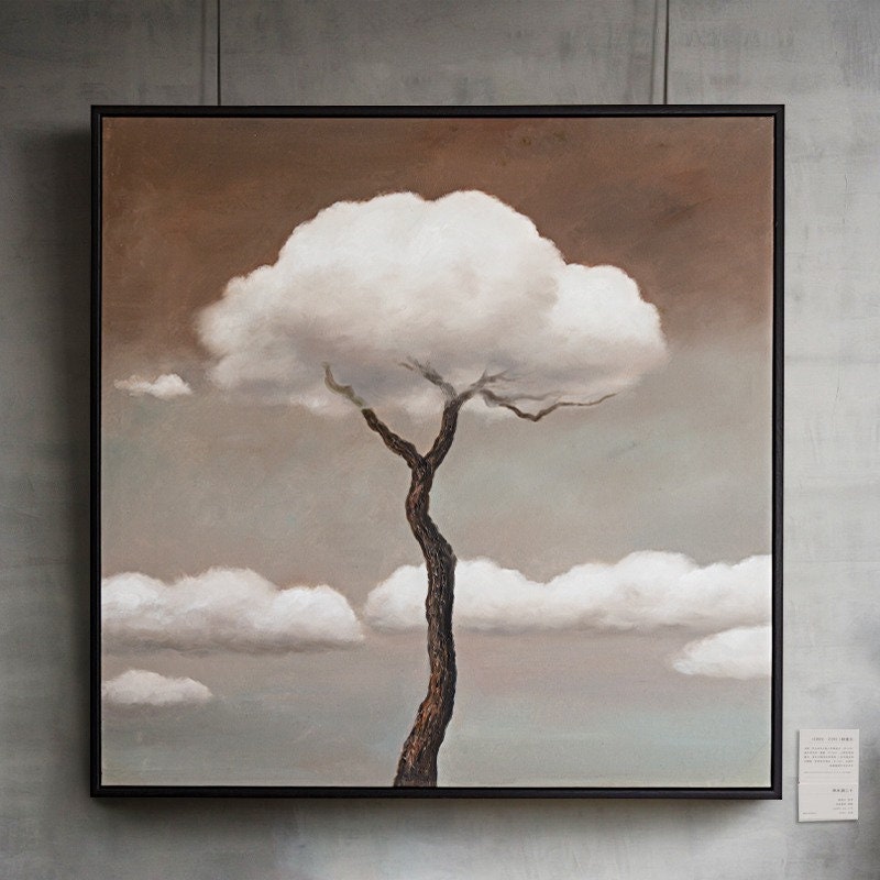 Original Surreal Oil Painting, Tree and Clouds Abstract Painting, Large Abstract Wall Art, Surrealism Canvas Painting