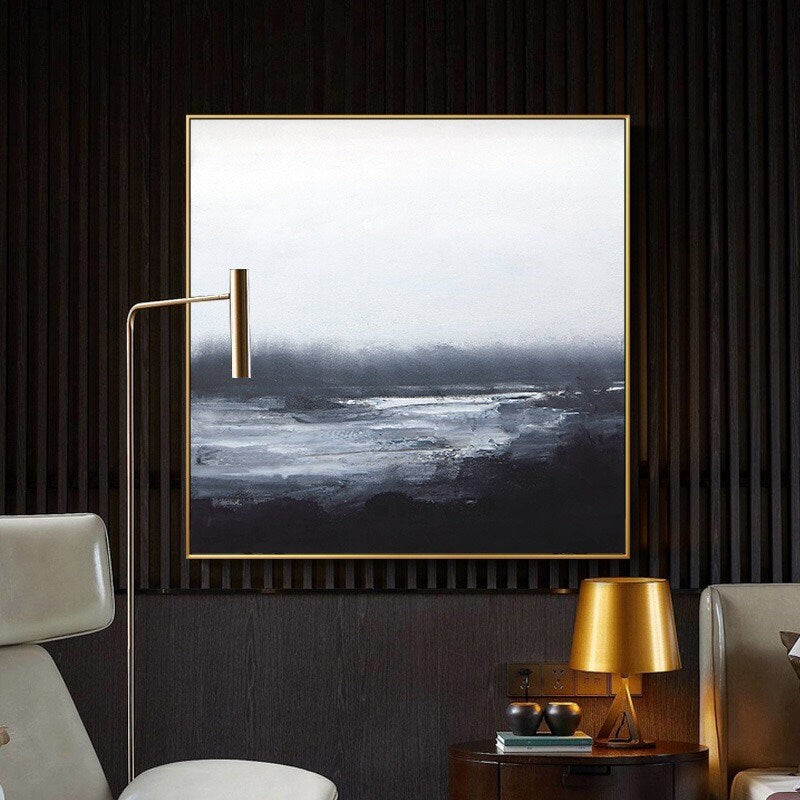 Black and White Abstract Painting, Original Acrylic Painting on Canvas, Abstract Wall Art for Bedroom, Original Oil Painting