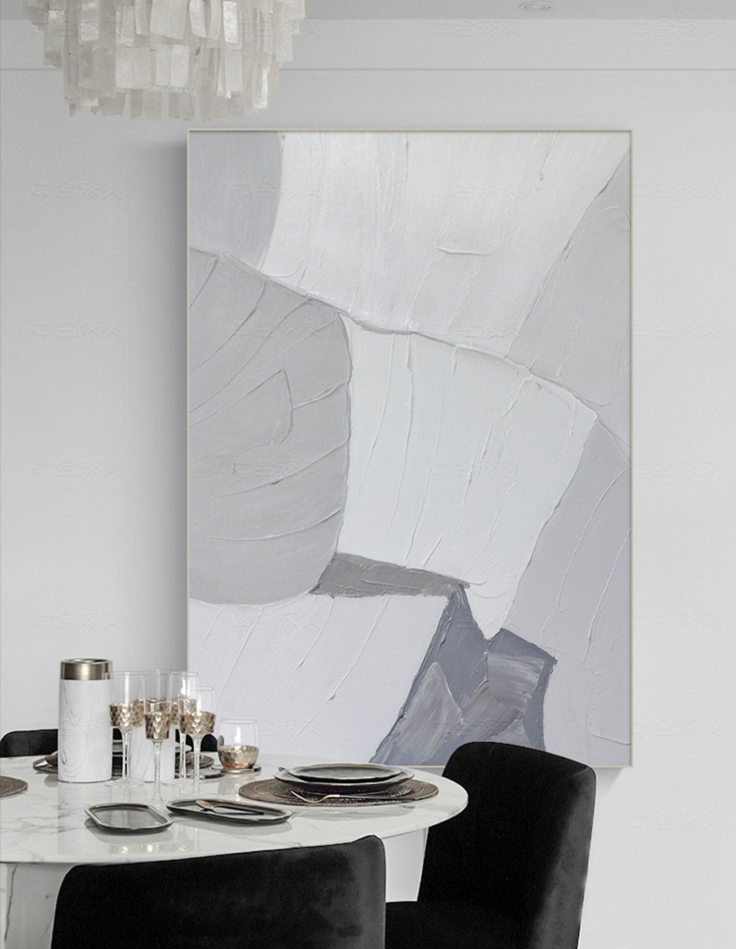 Large Minimalist Abstract Painting, Gray and White Acrylic Painting, Abstract Canvas Wall Art, Abstract Art on Canvas