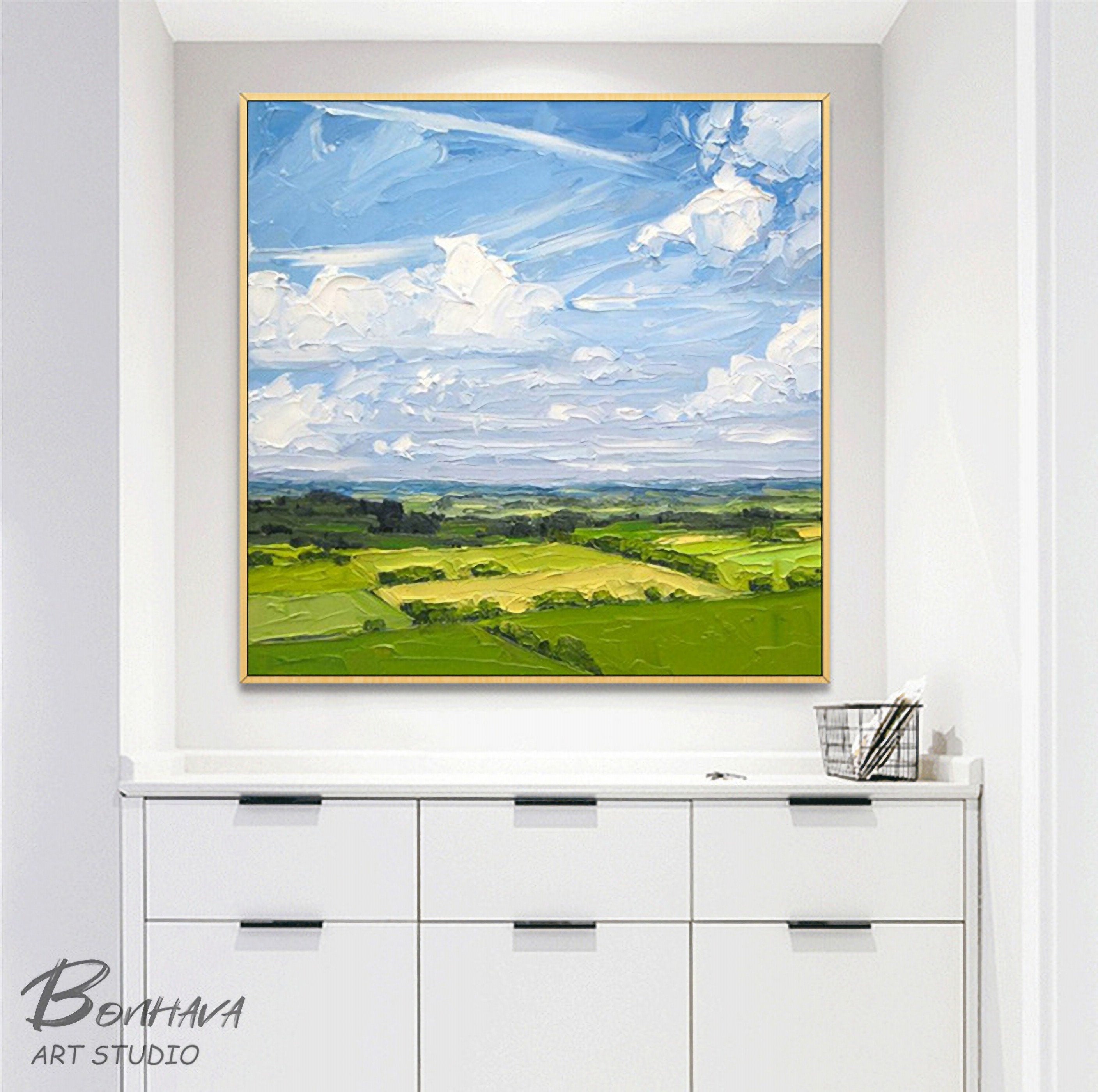 Landscape Canvas Wall Art, Large Original Oil Painting, Abstract Landscape Painting on Canvas