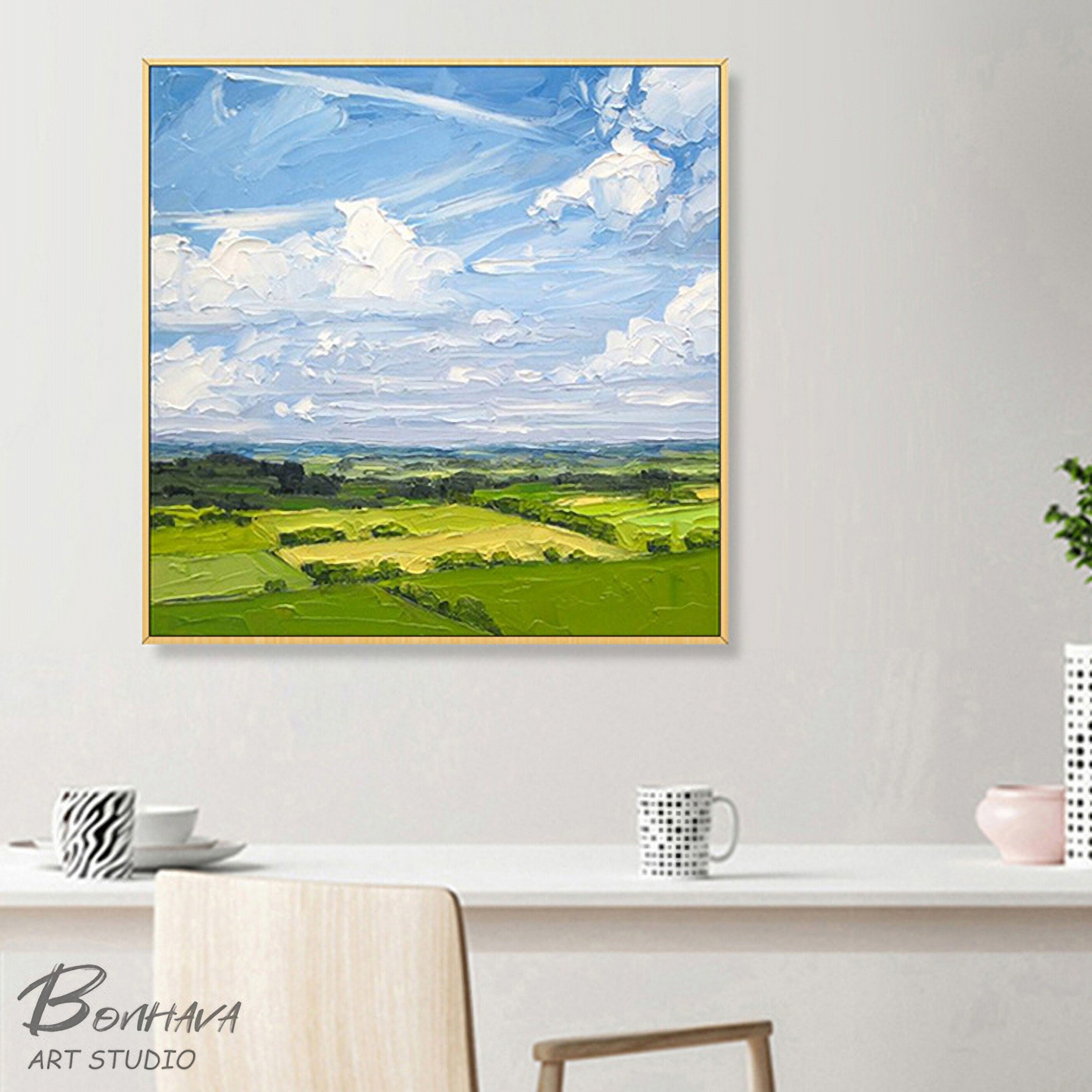 Landscape Canvas Wall Art, Large Original Oil Painting, Abstract Landscape Painting on Canvas