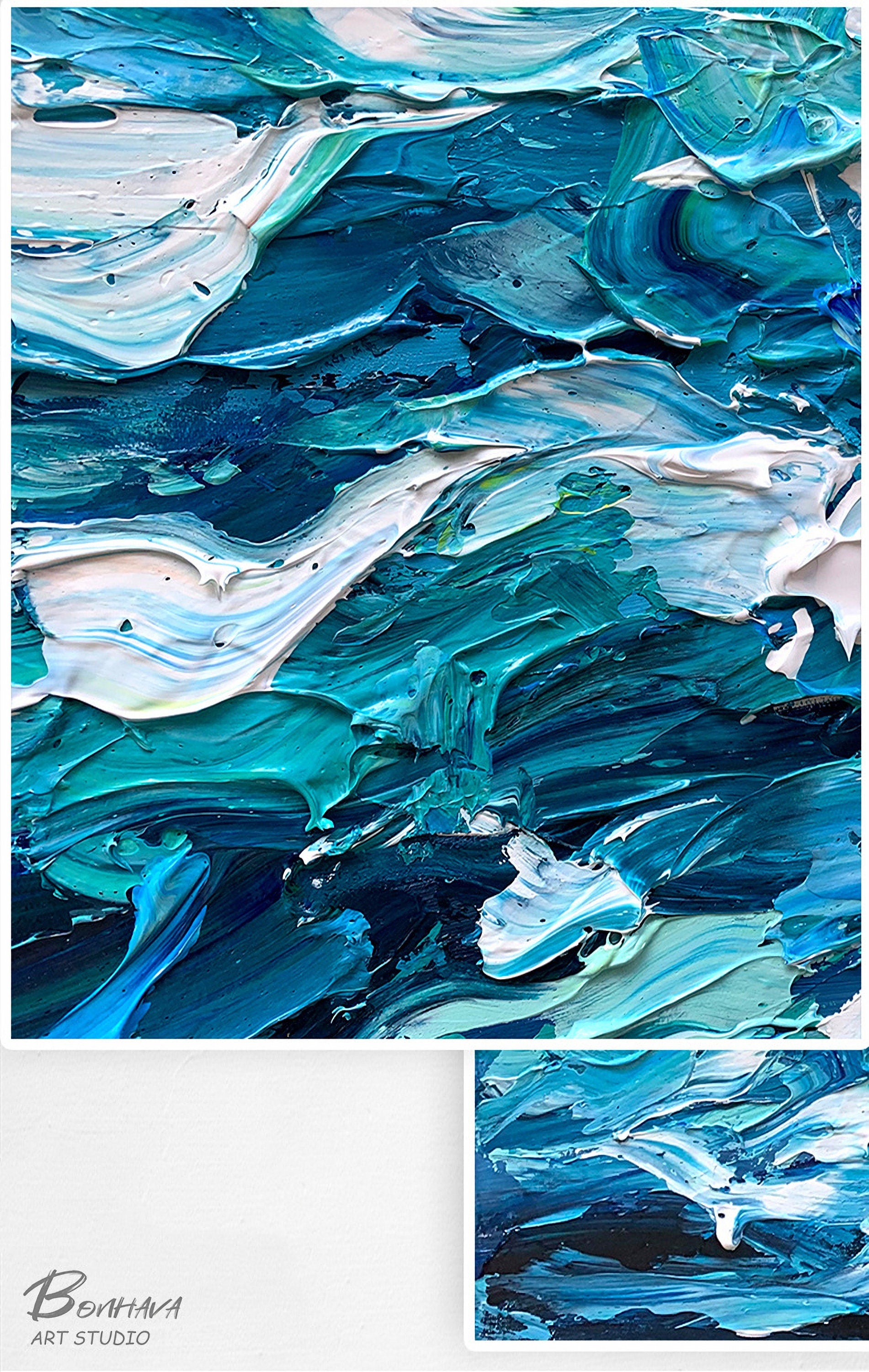 Blue Wave Seascape Painting, Wall Art Decor, Abstract Canvas Painting, Abstract Seascape Oil Painting
