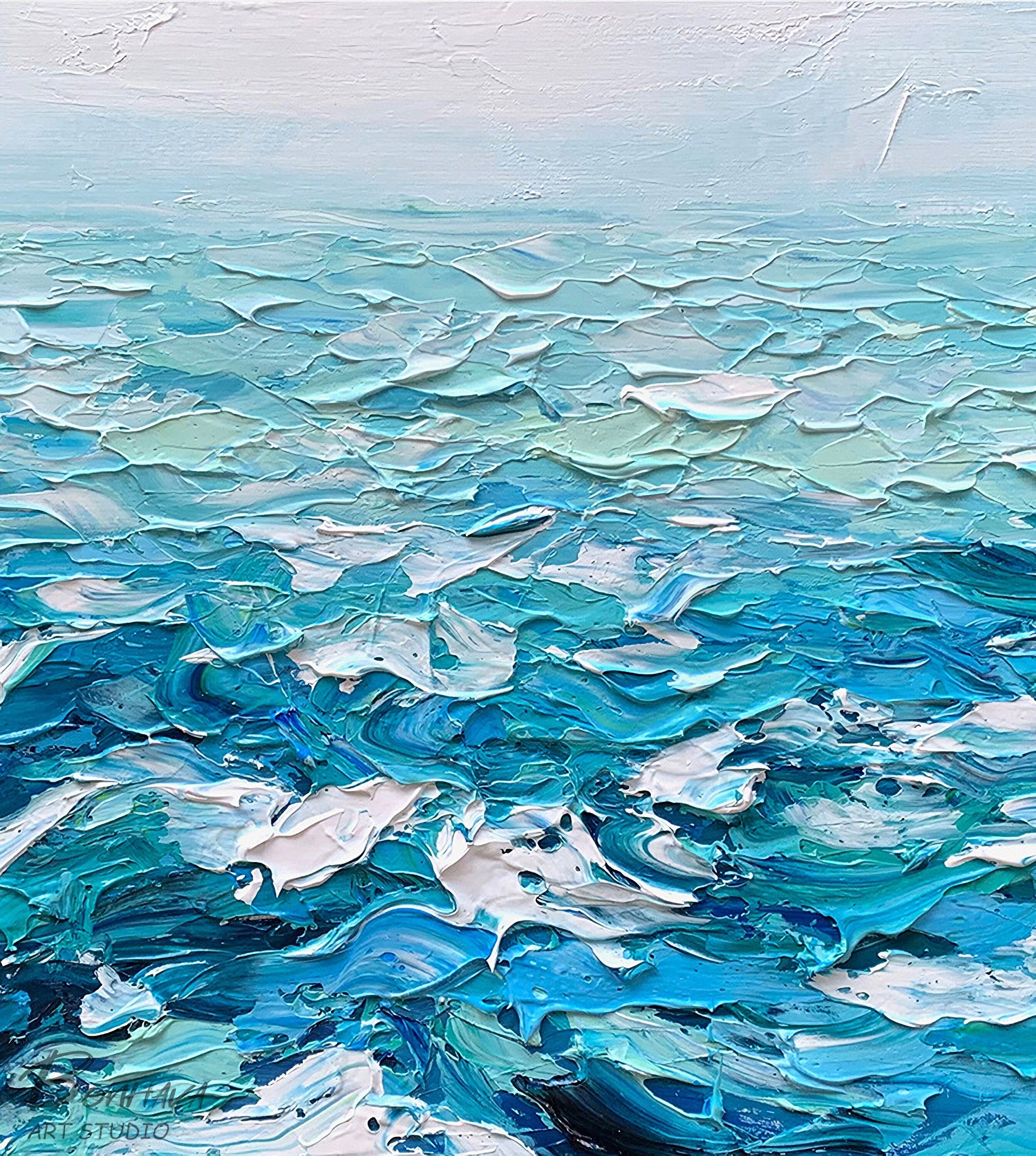 Blue Wave Seascape Painting, Wall Art Decor, Abstract Canvas Painting, Abstract Seascape Oil Painting