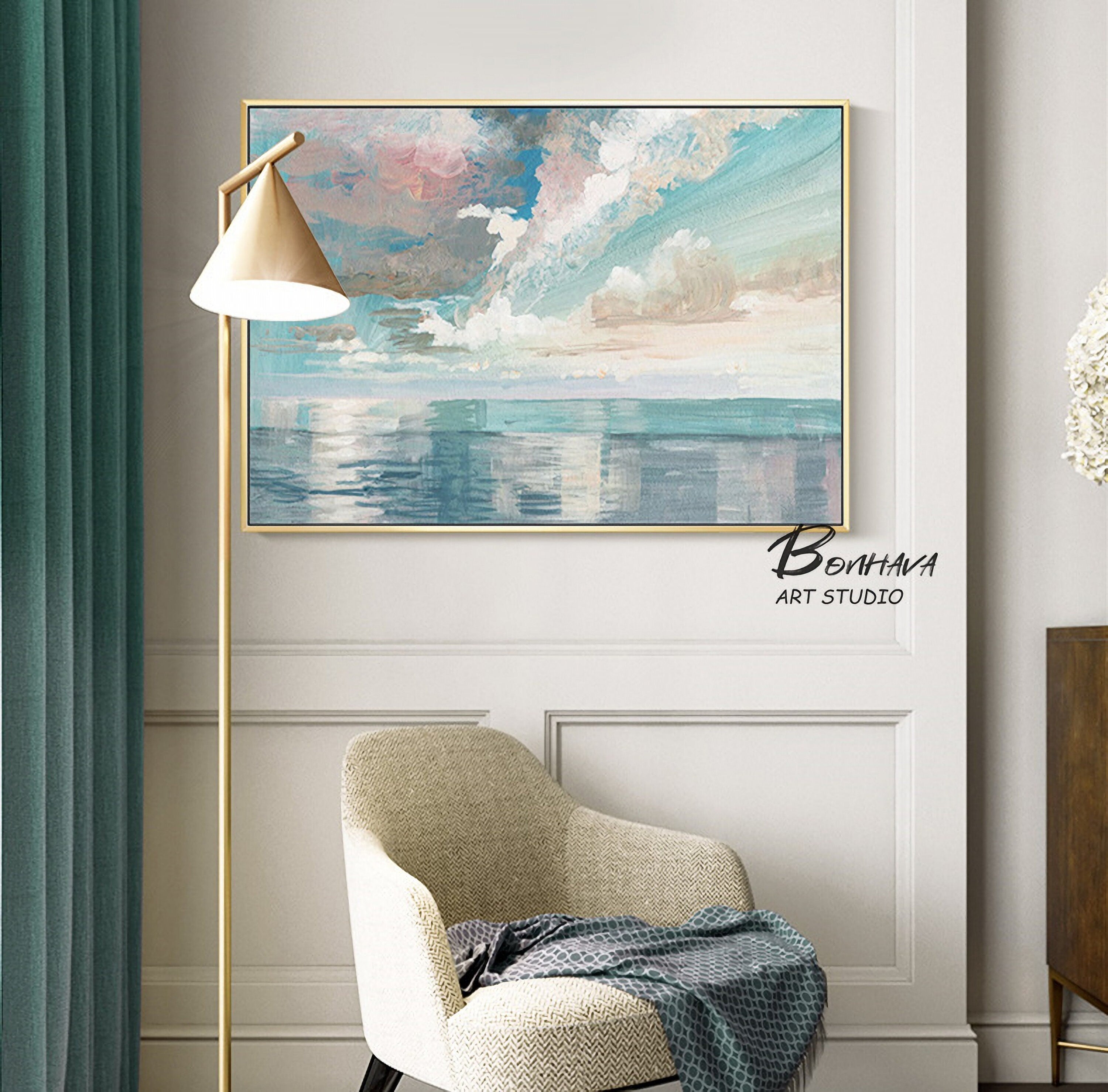 Ocean and Sky Abstract Oil Painting, Seascape Canvas Painting, Sea Canvas Wall art