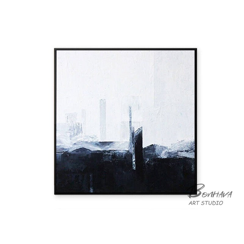 Original Abstract Painting, Black and White Minimalist Painting on Canvas, Large Canvas Wall Art for Bedroom