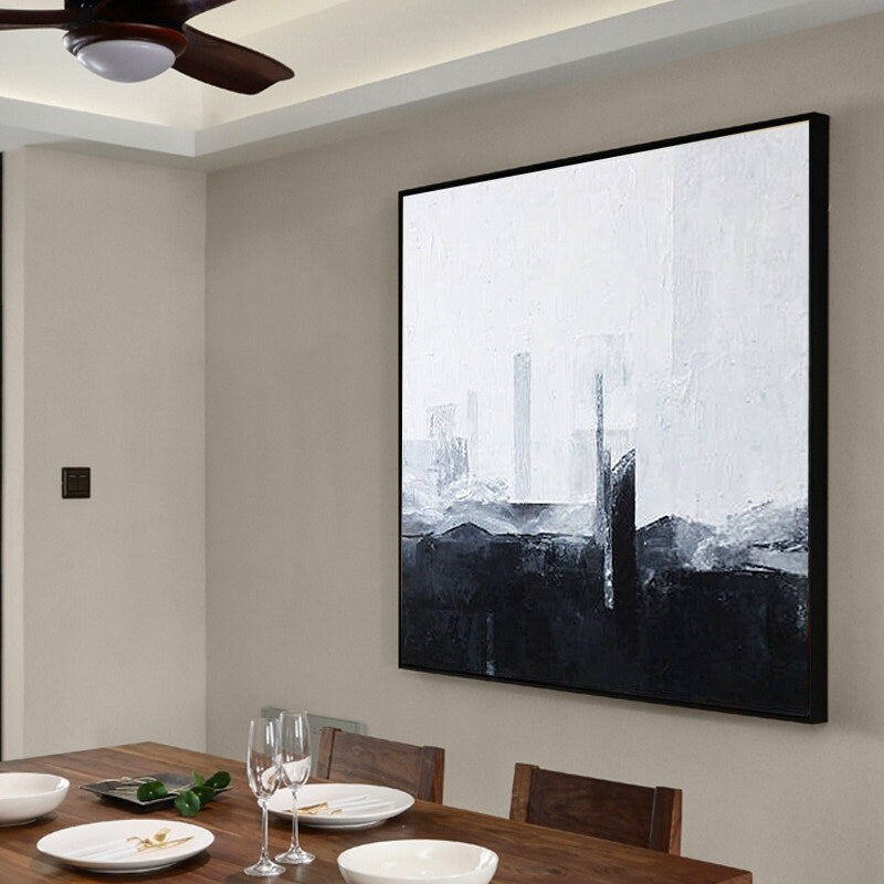 Original Abstract Painting, Black and White Minimalist Painting on Canvas, Large Canvas Wall Art for Bedroom