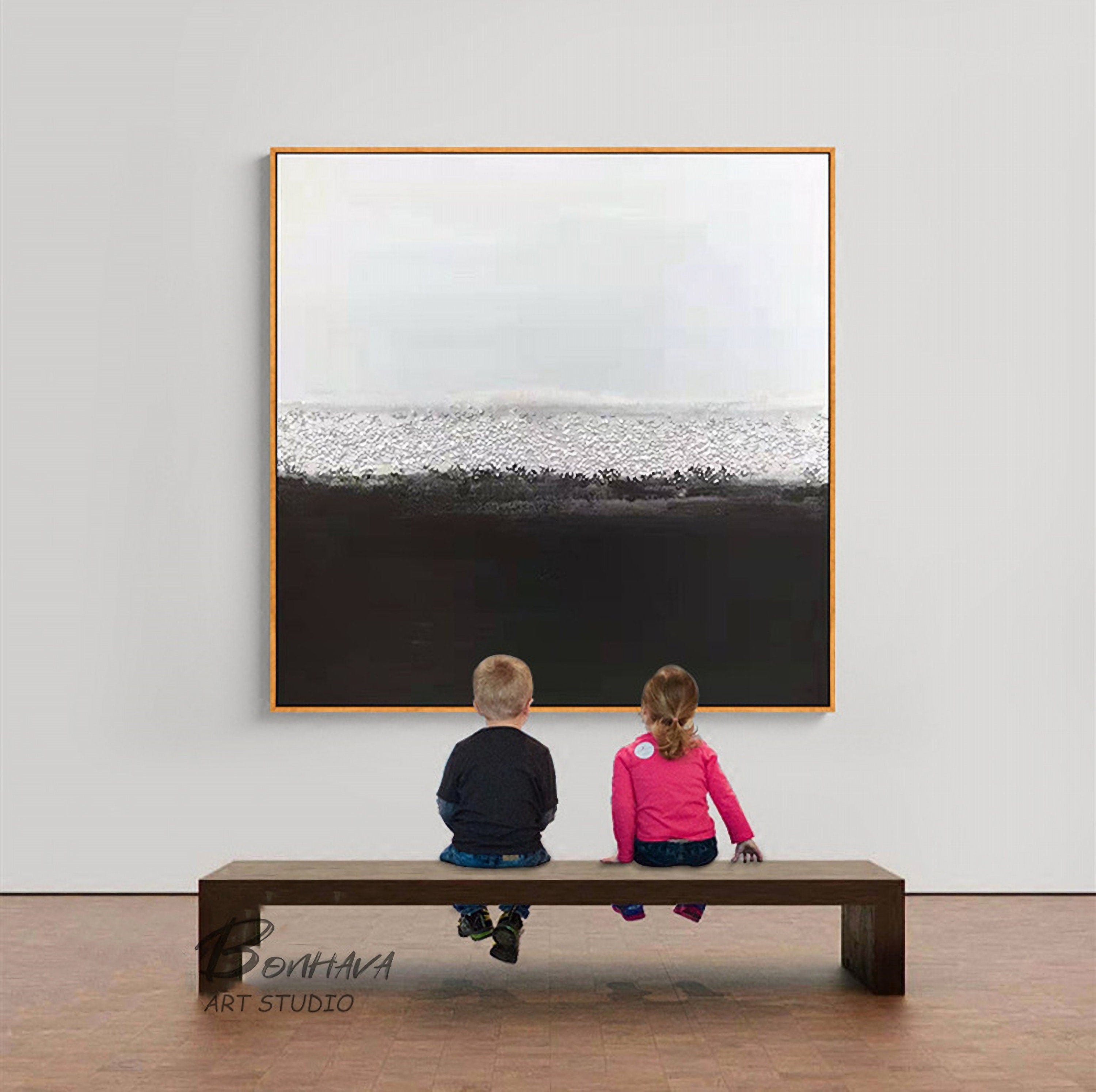 Black and White Abstract Painting, Large Abstract Painting, Large Canvas Art, Handmade Large Wall Art, Living Room Decor, Set…