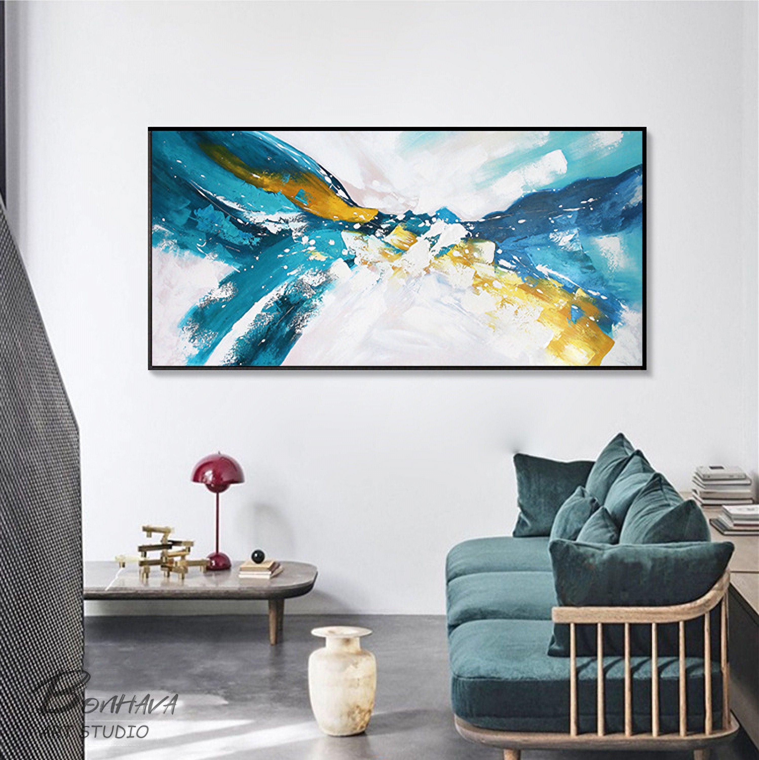 Blue and White Abstract Painting, Abstract Wall Decor, Large Wall Art, Original Abstract Art on Canvas