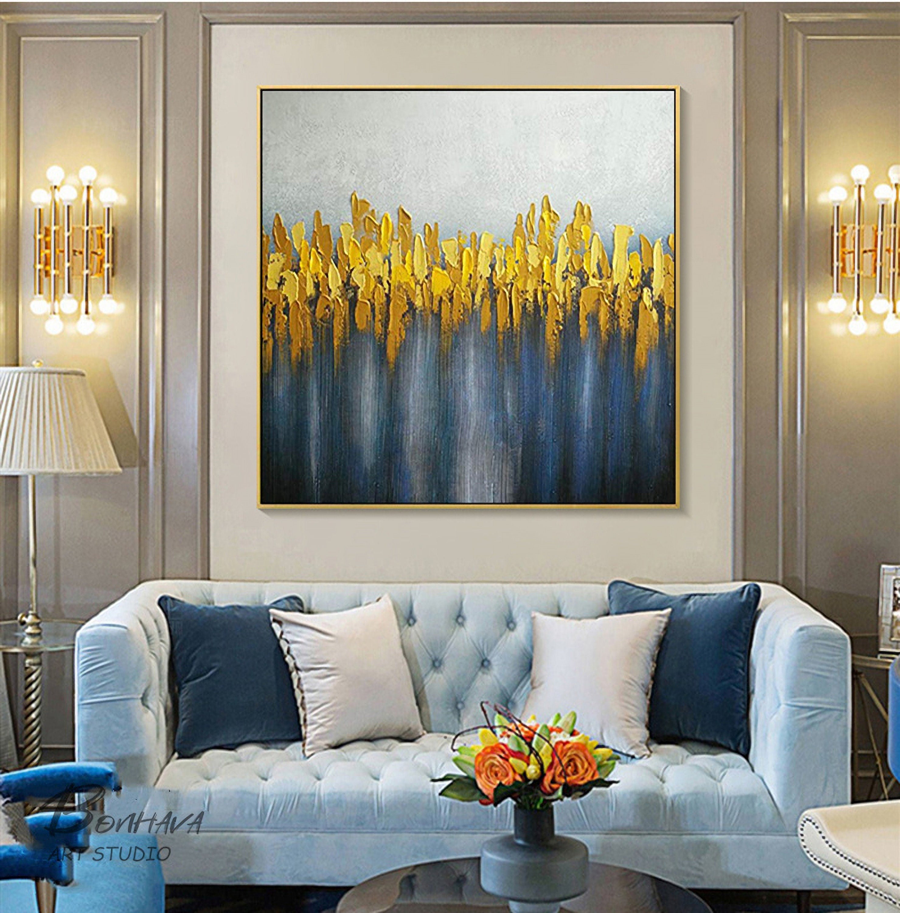 Abstract Oil Painting, Gold Abstract Painting, Original Abstract Artwork, Acrylic Painting on Canvas, Contemporary Art