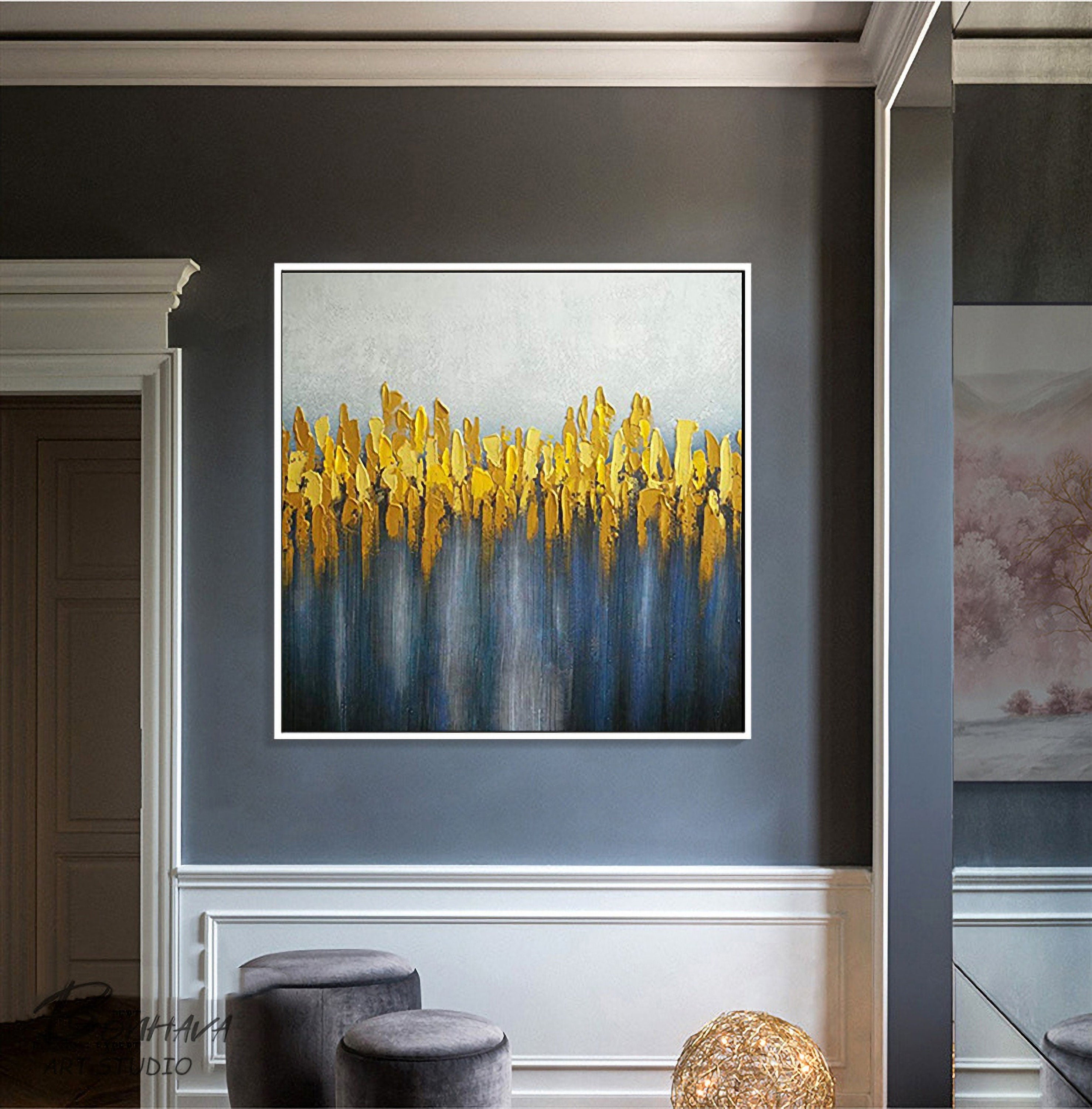 Abstract Oil Painting, Gold Abstract Painting, Original Abstract Artwork, Acrylic Painting on Canvas, Contemporary Art