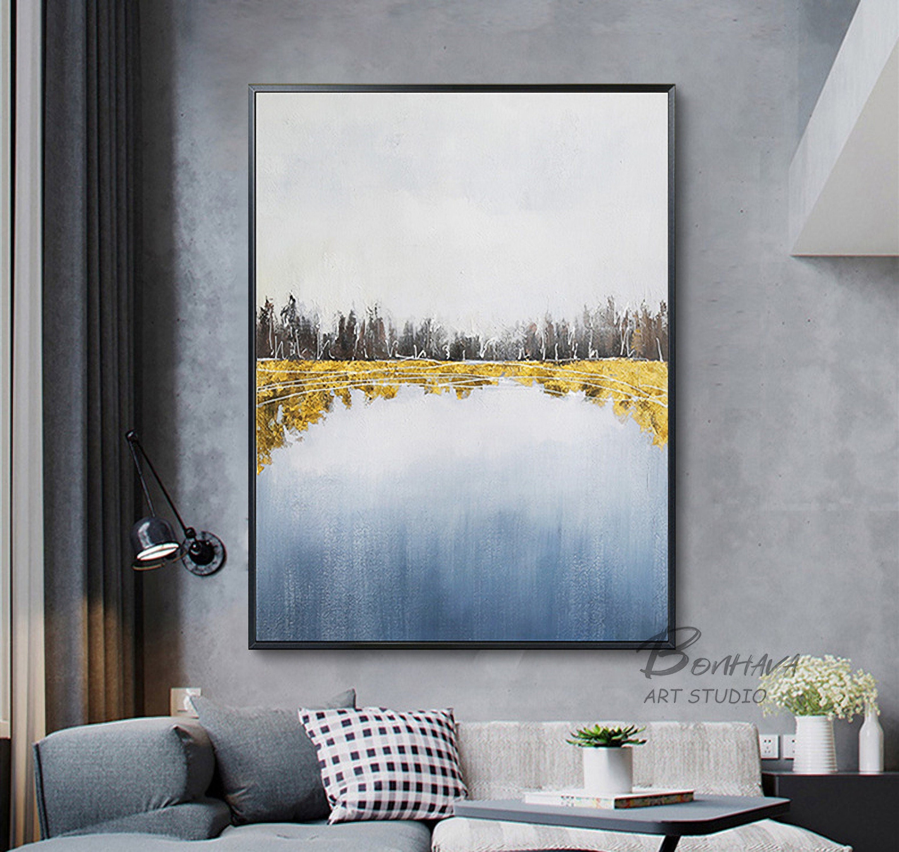 Gray and Gold Abstract Painting, Acrylic Painting on Canvas, Minimalist Painting, Large Abstract Artwork