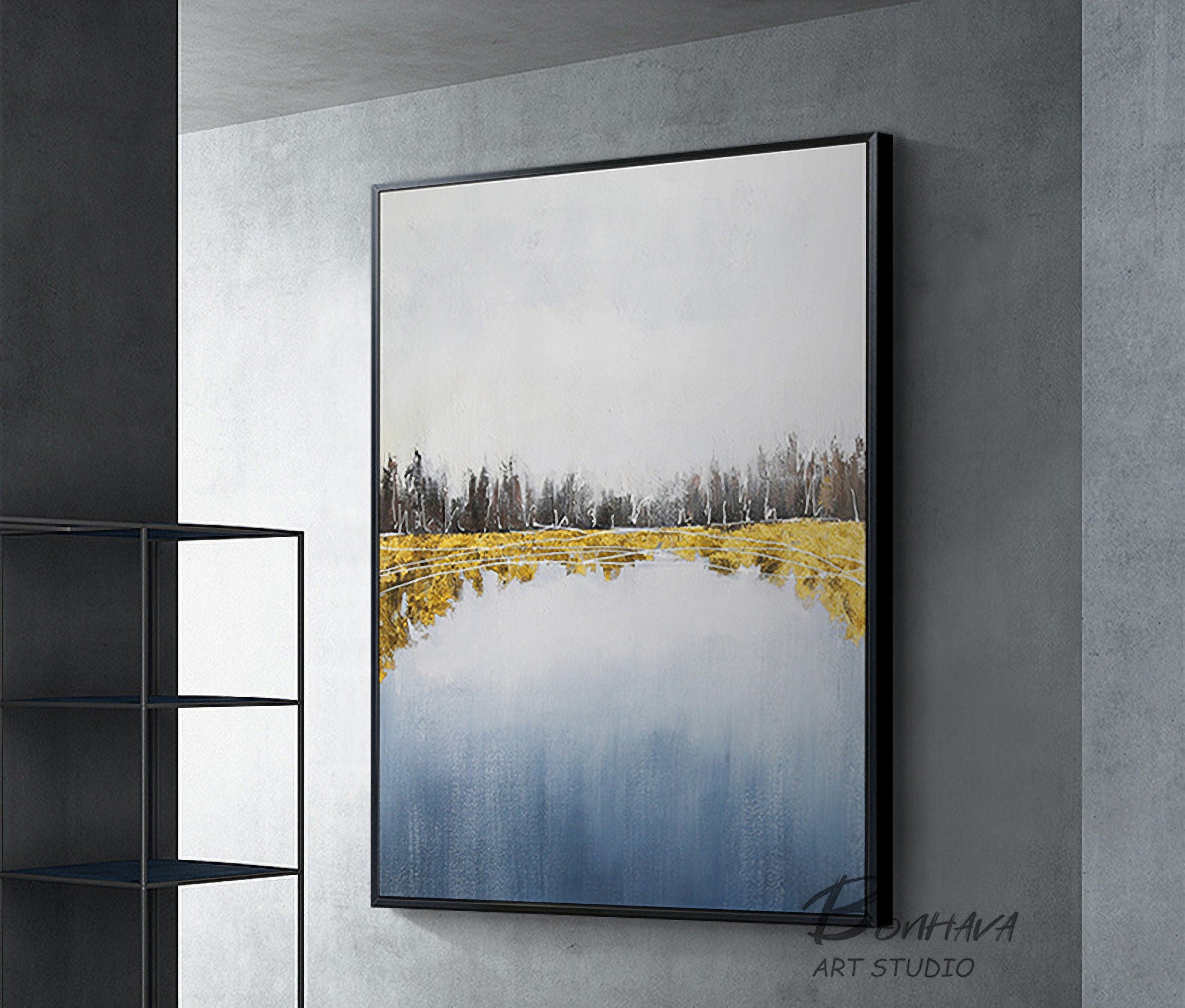 Gray and Gold Abstract Painting, Acrylic Painting on Canvas, Minimalist Painting, Large Abstract Artwork