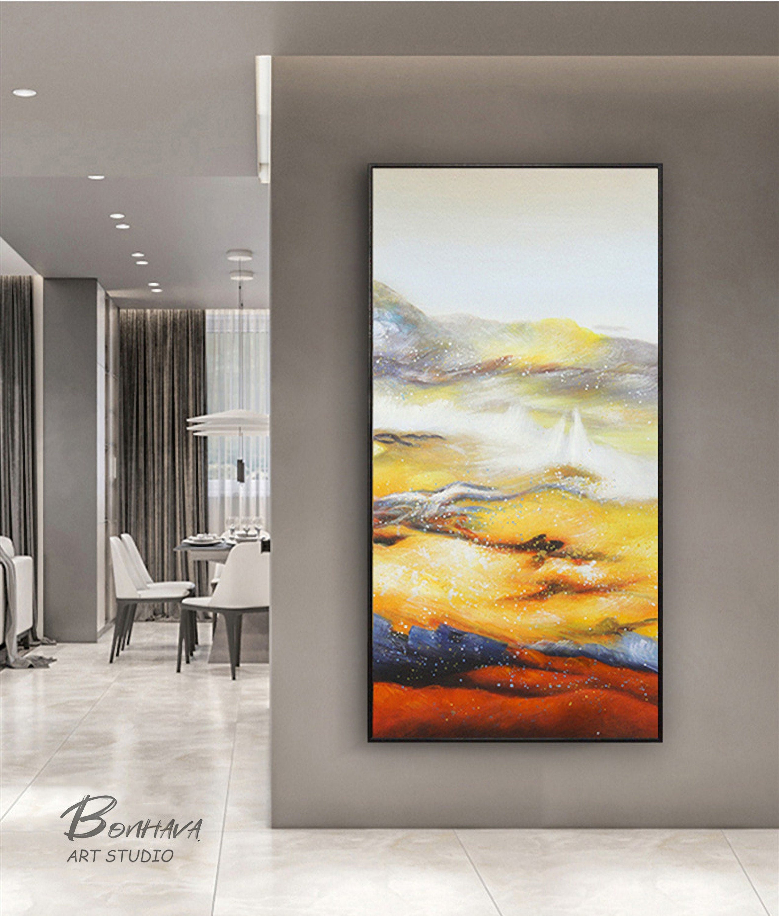 Original Yellow Abstract Painting, Large Yellow Painting, Yellow Wall Art, Modern Minimalist Art