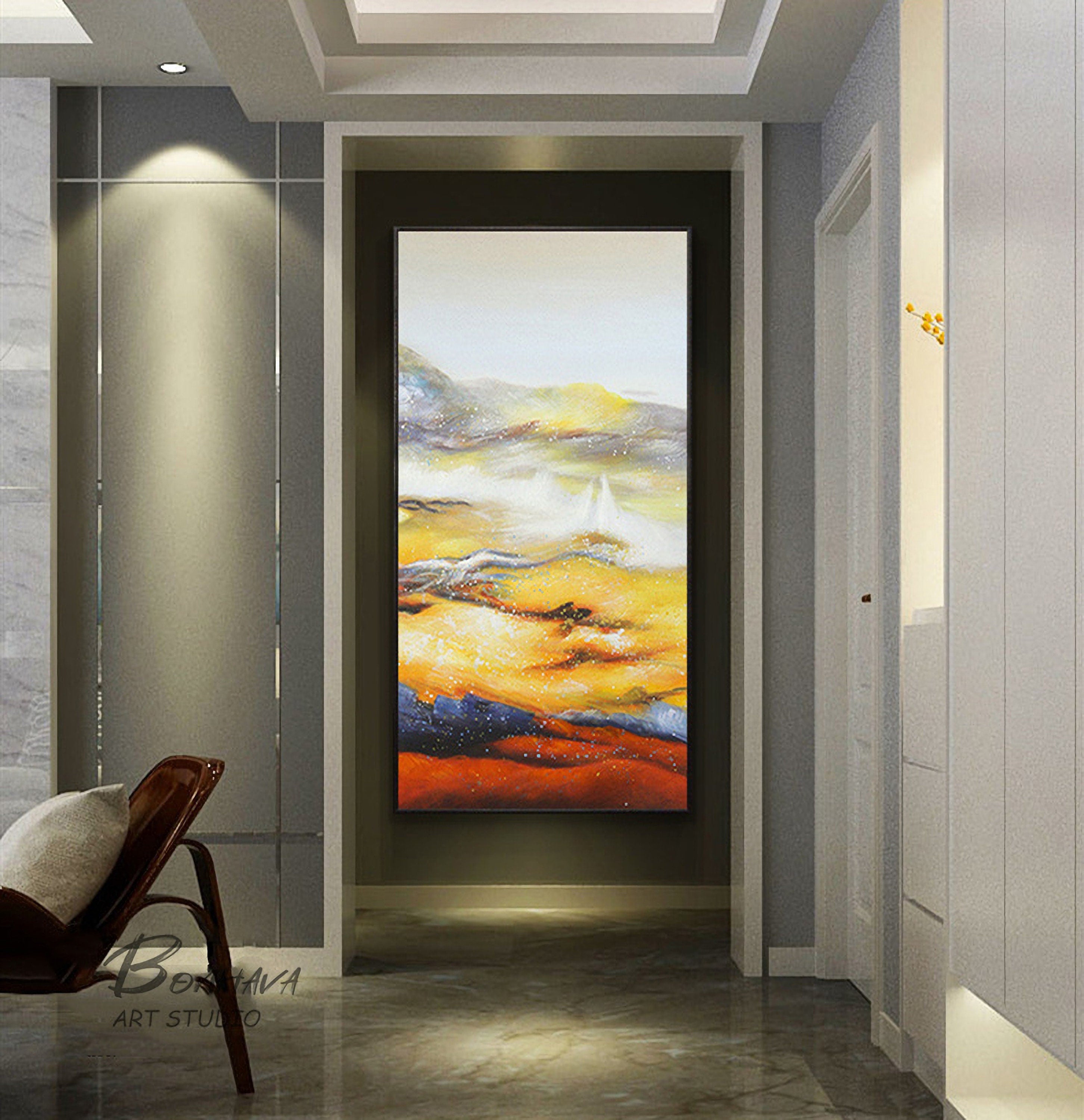 Original Yellow Abstract Painting, Large Yellow Painting, Yellow Wall Art, Modern Minimalist Art