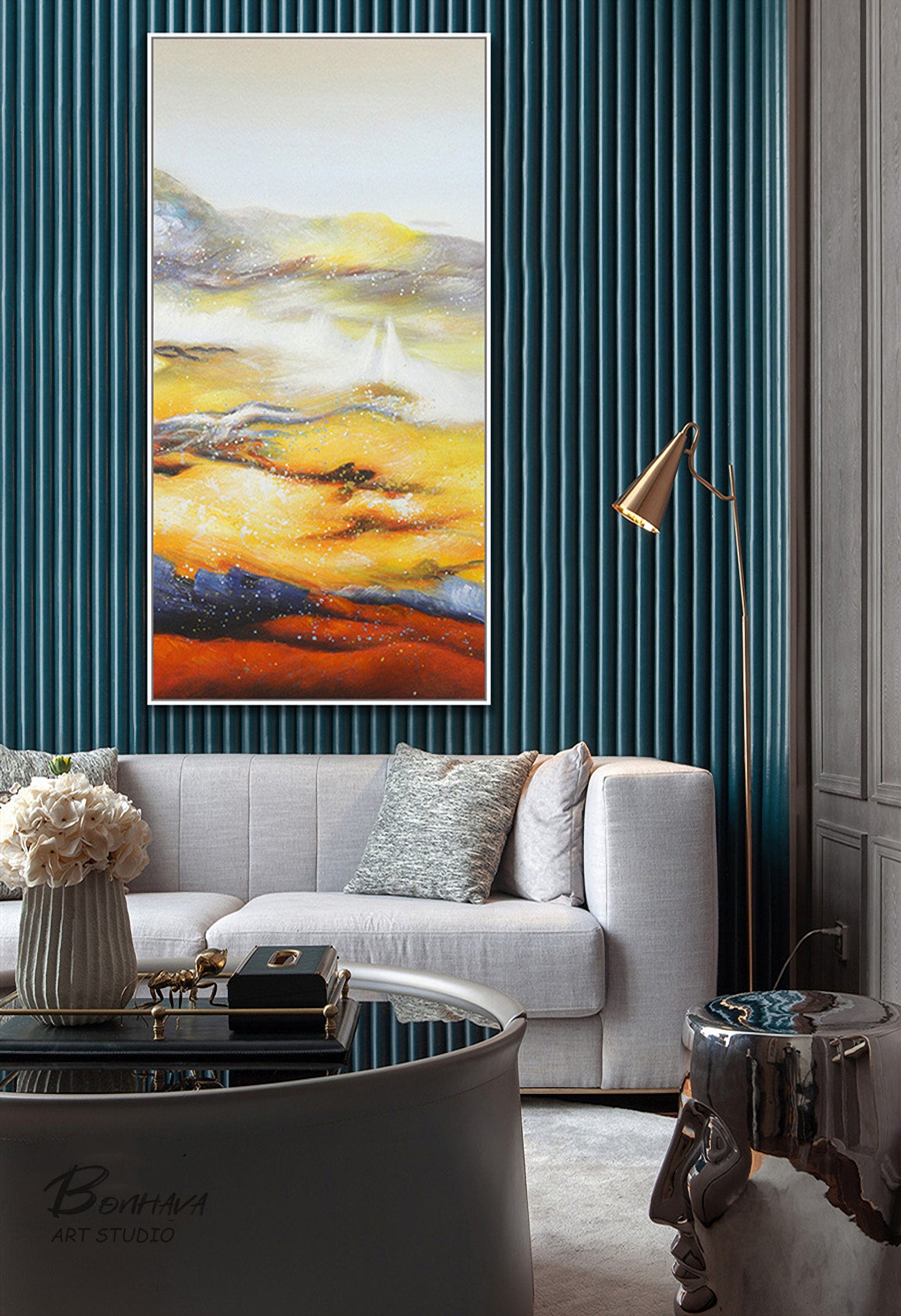 Original Yellow Abstract Painting, Large Yellow Painting, Yellow Wall Art, Modern Minimalist Art